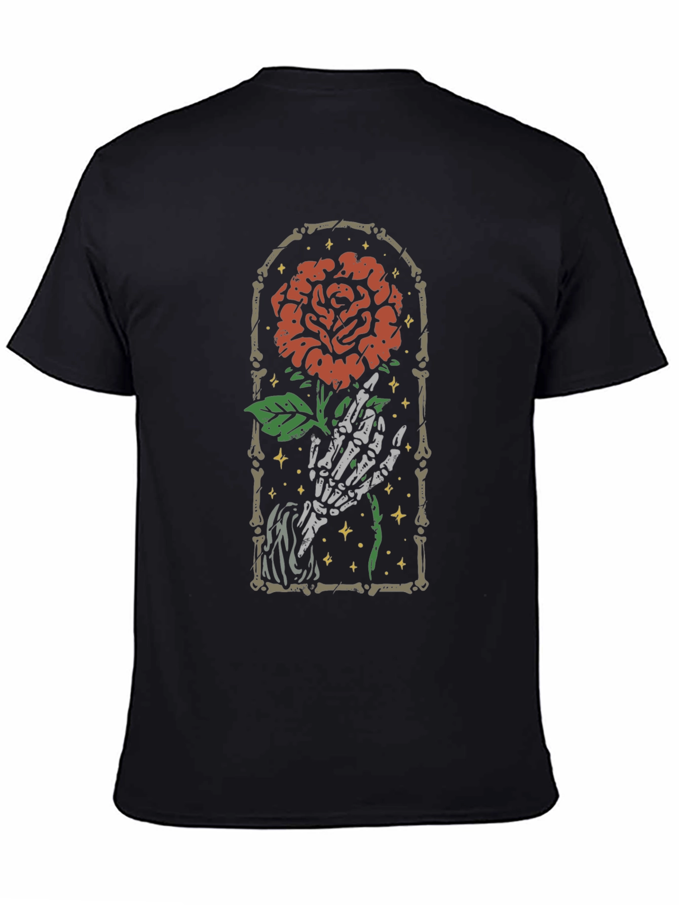 Rose Skeleton Hand Graphic Tee - Gothic Style