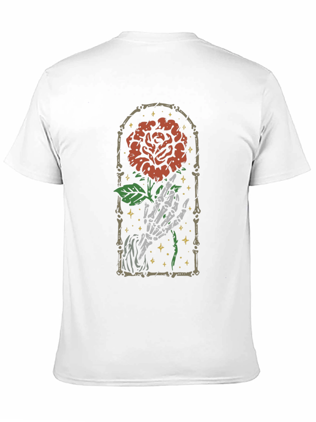 Rose Skeleton Hand Graphic Tee - Gothic Style