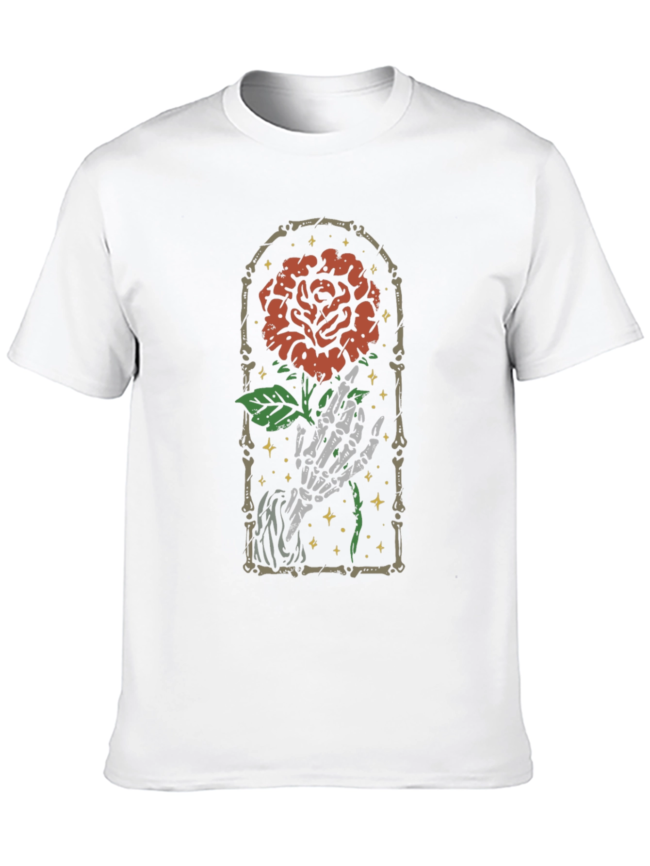 Rose Skeleton Hand Graphic Tee - Gothic Style