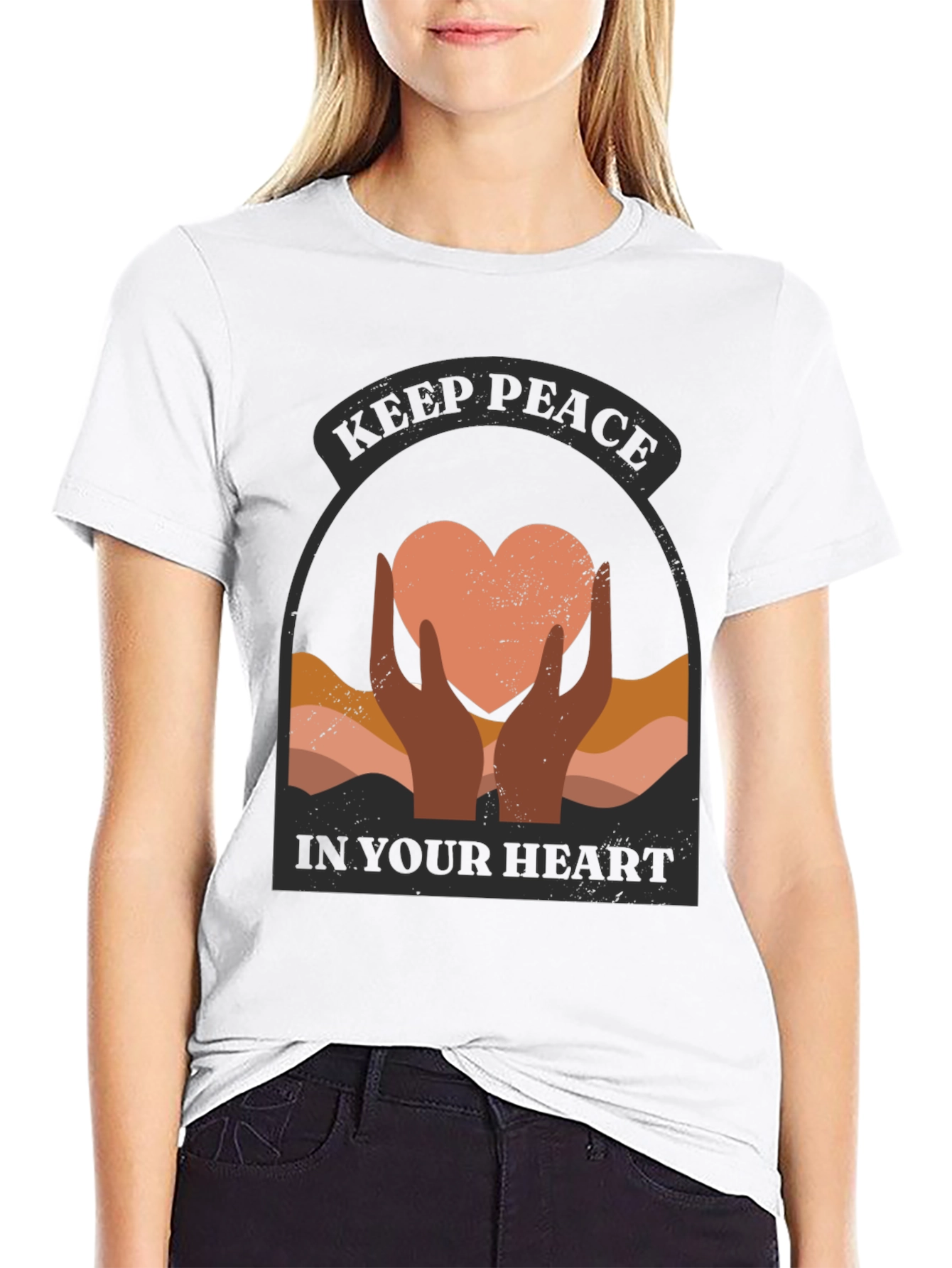 Keep Peace Heart Graphic T-Shirt