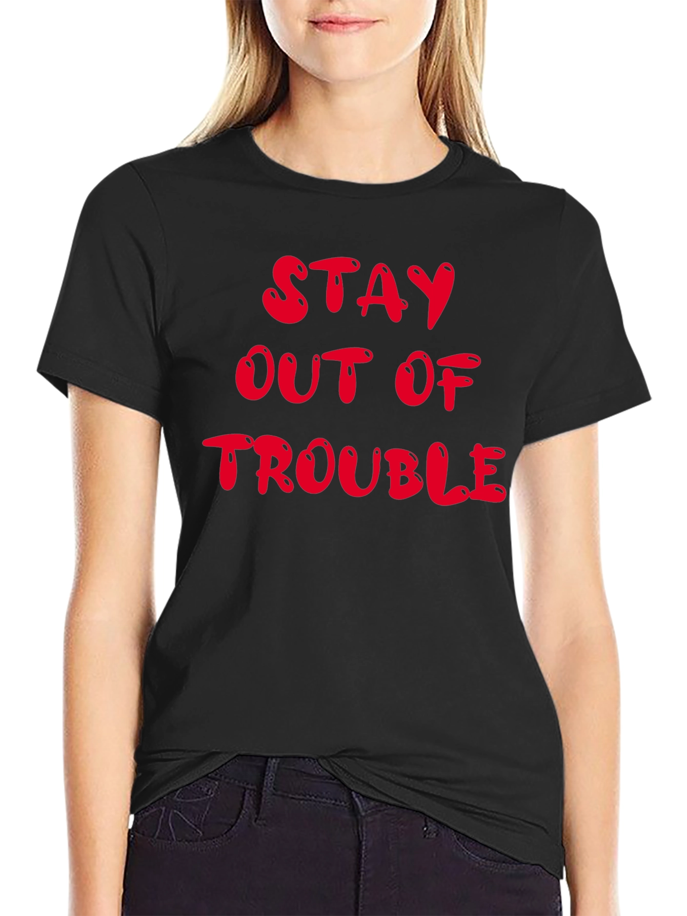 Stay Out of Trouble Black Graphic T-Shirt