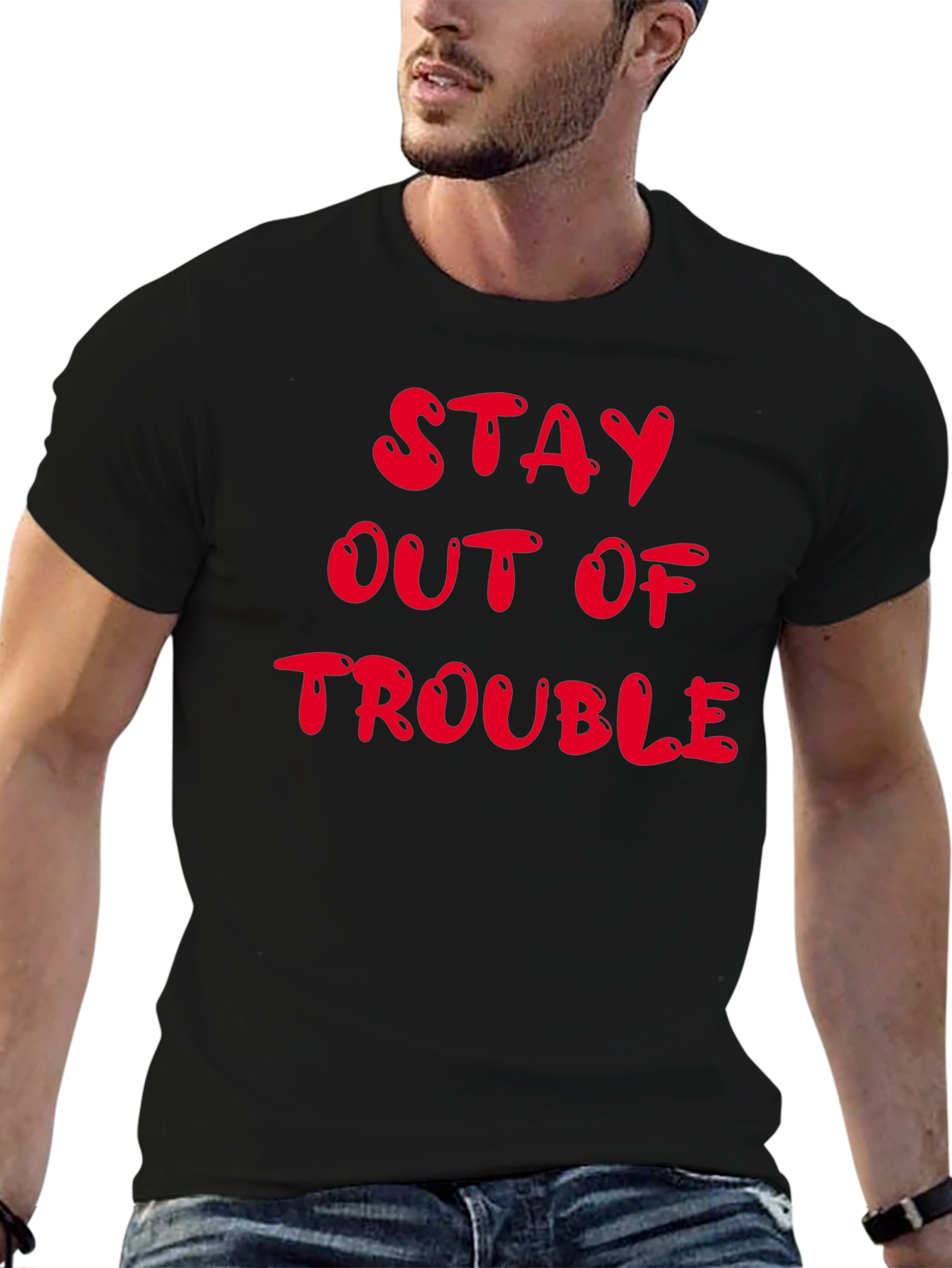 Stay Out of Trouble Black Graphic T-Shirt