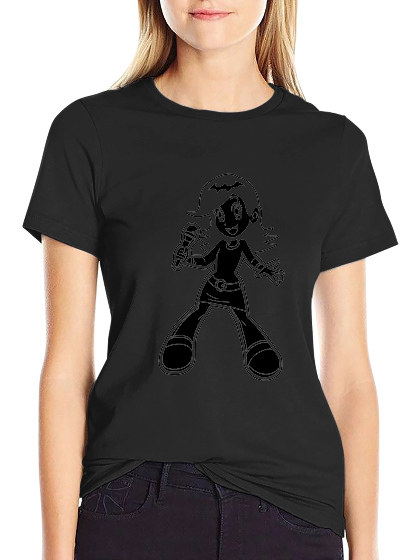 Cartoon Singer Graphic Black T-Shirt