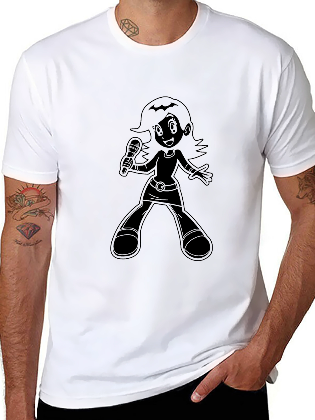 Cartoon Singer Graphic Black T-Shirt