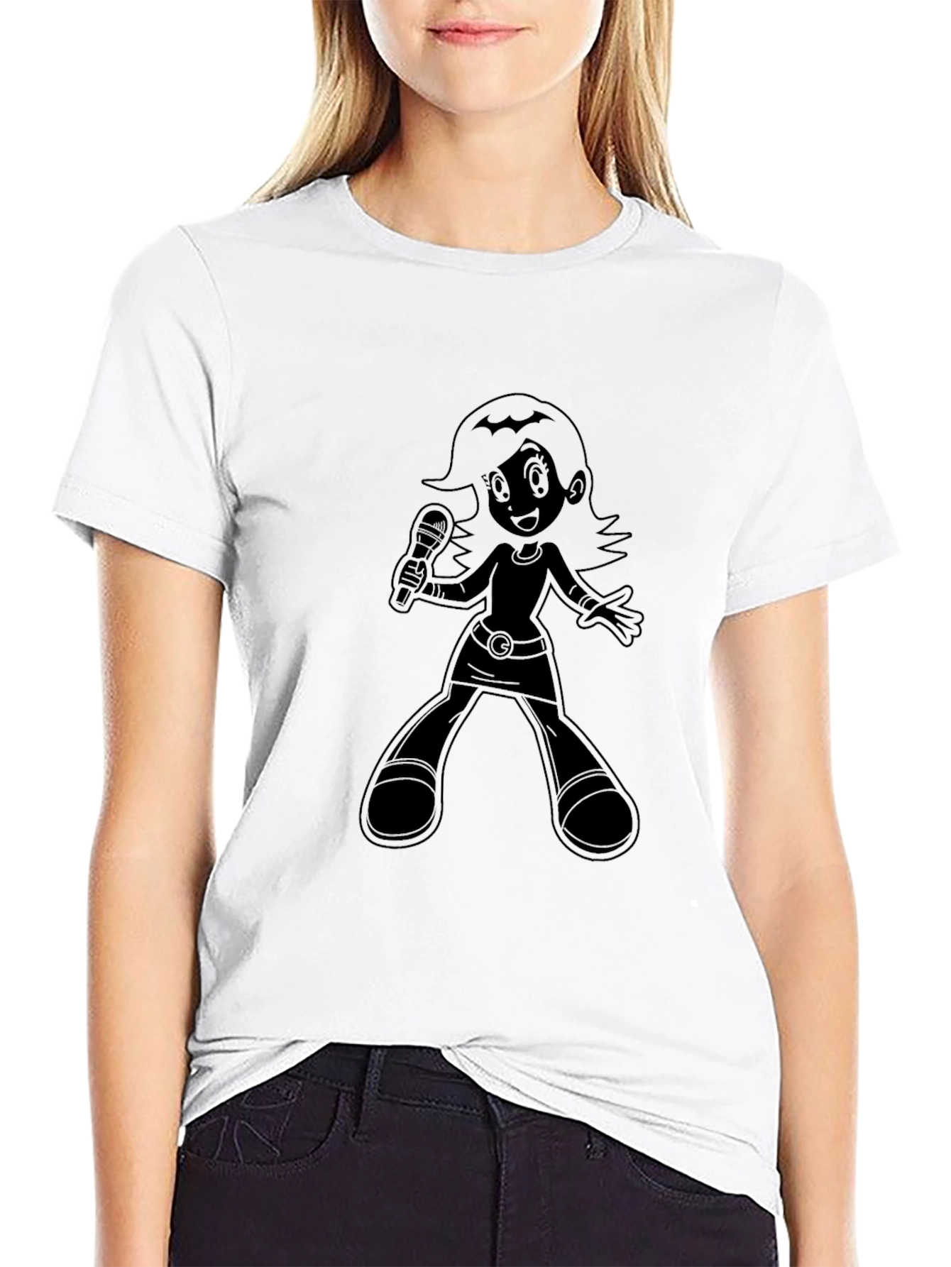 Cartoon Singer Graphic Black T-Shirt
