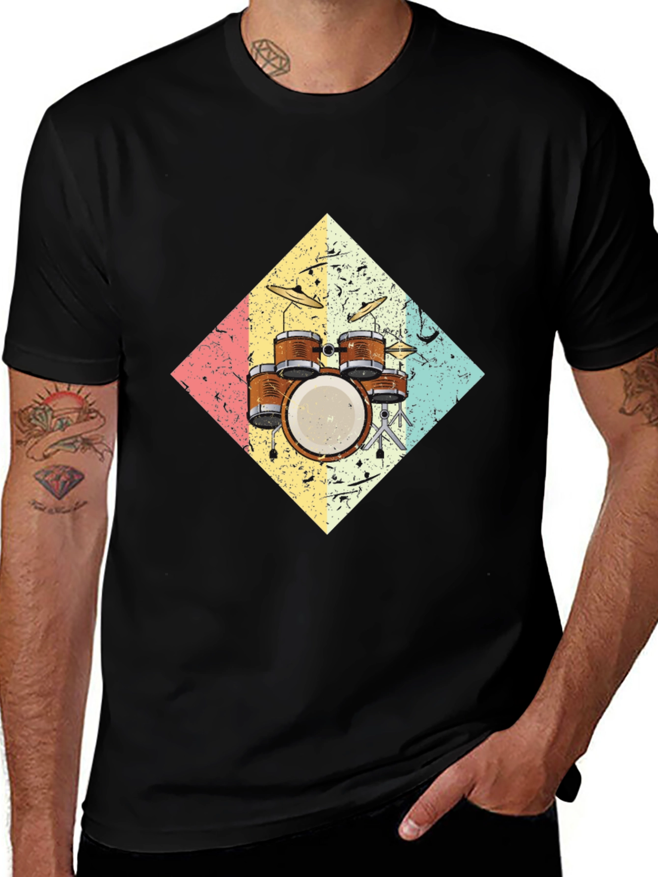 Retro Drum Set Graphic Tee - Musicians Style