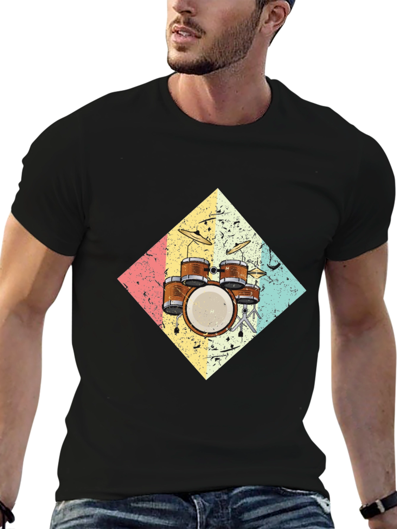 Retro Drum Set Graphic Tee - Musicians Style
