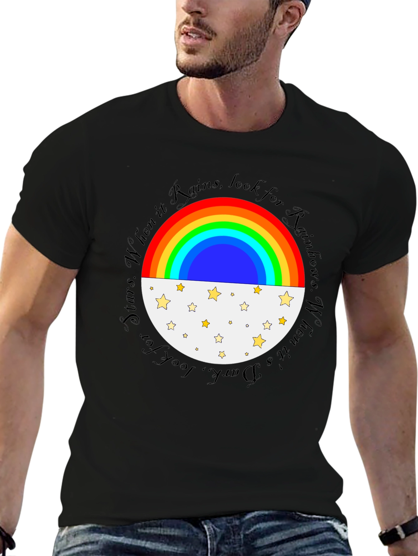 Rainbow and Stars Graphic Tee - Inspirational Design