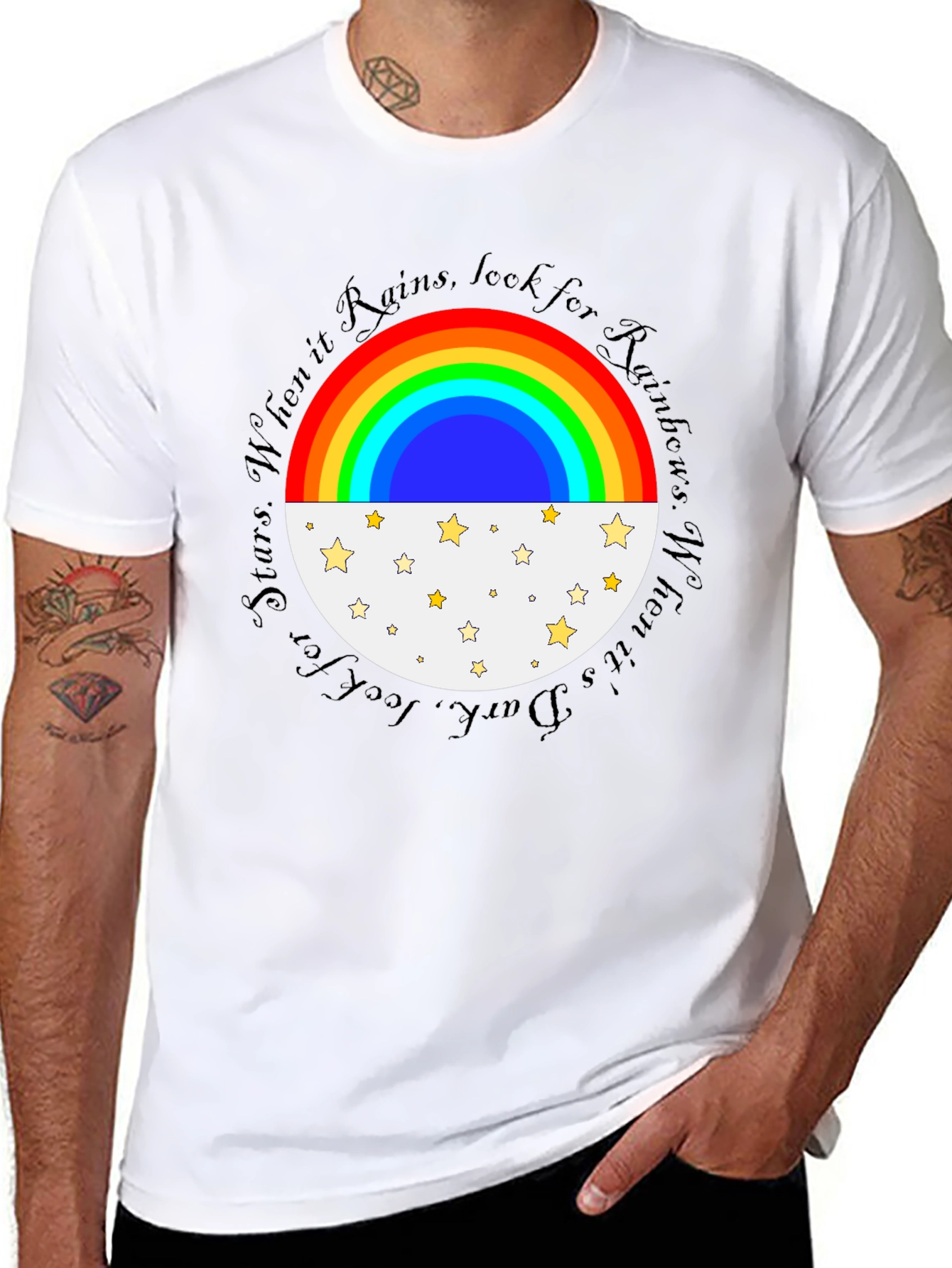 Rainbow and Stars Graphic Tee - Inspirational Design