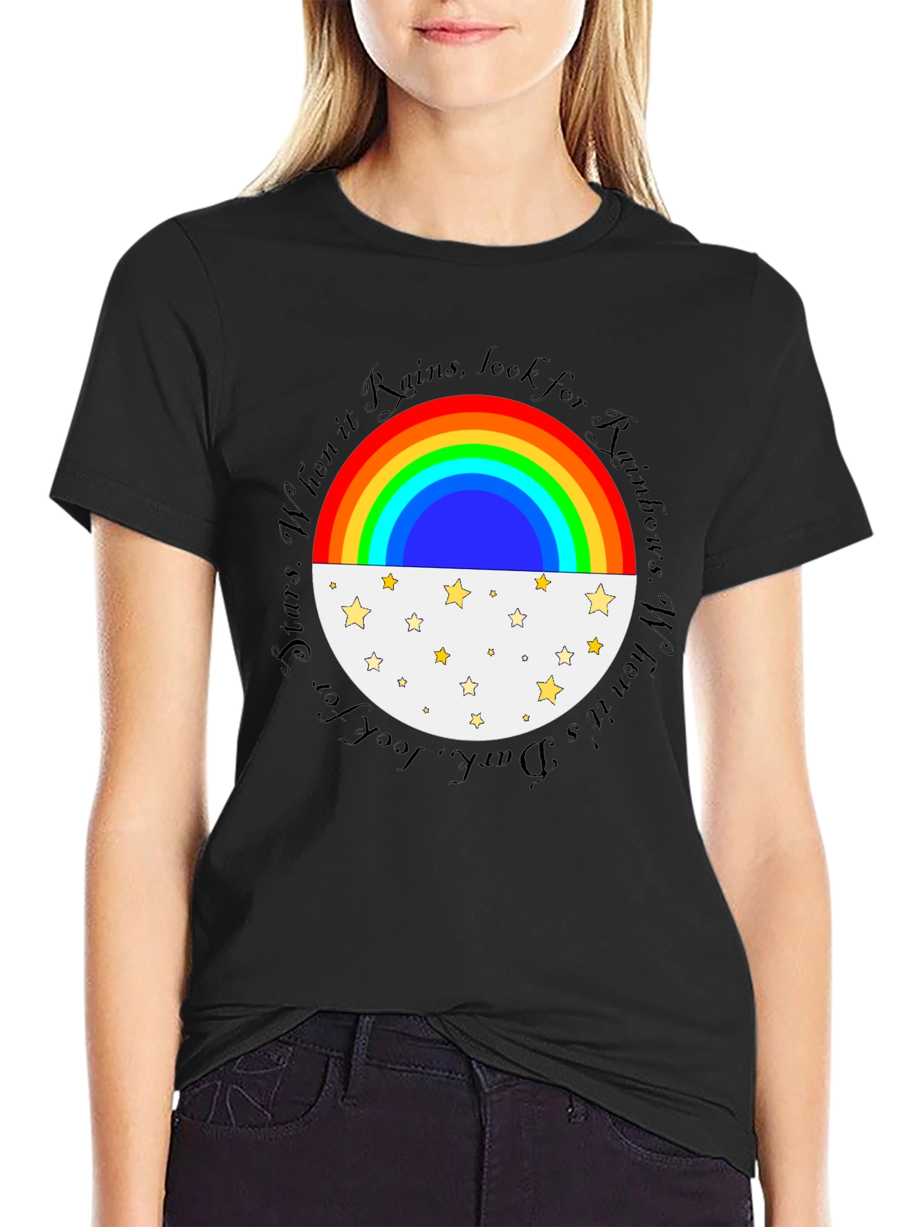 Rainbow and Stars Graphic Tee - Inspirational Design