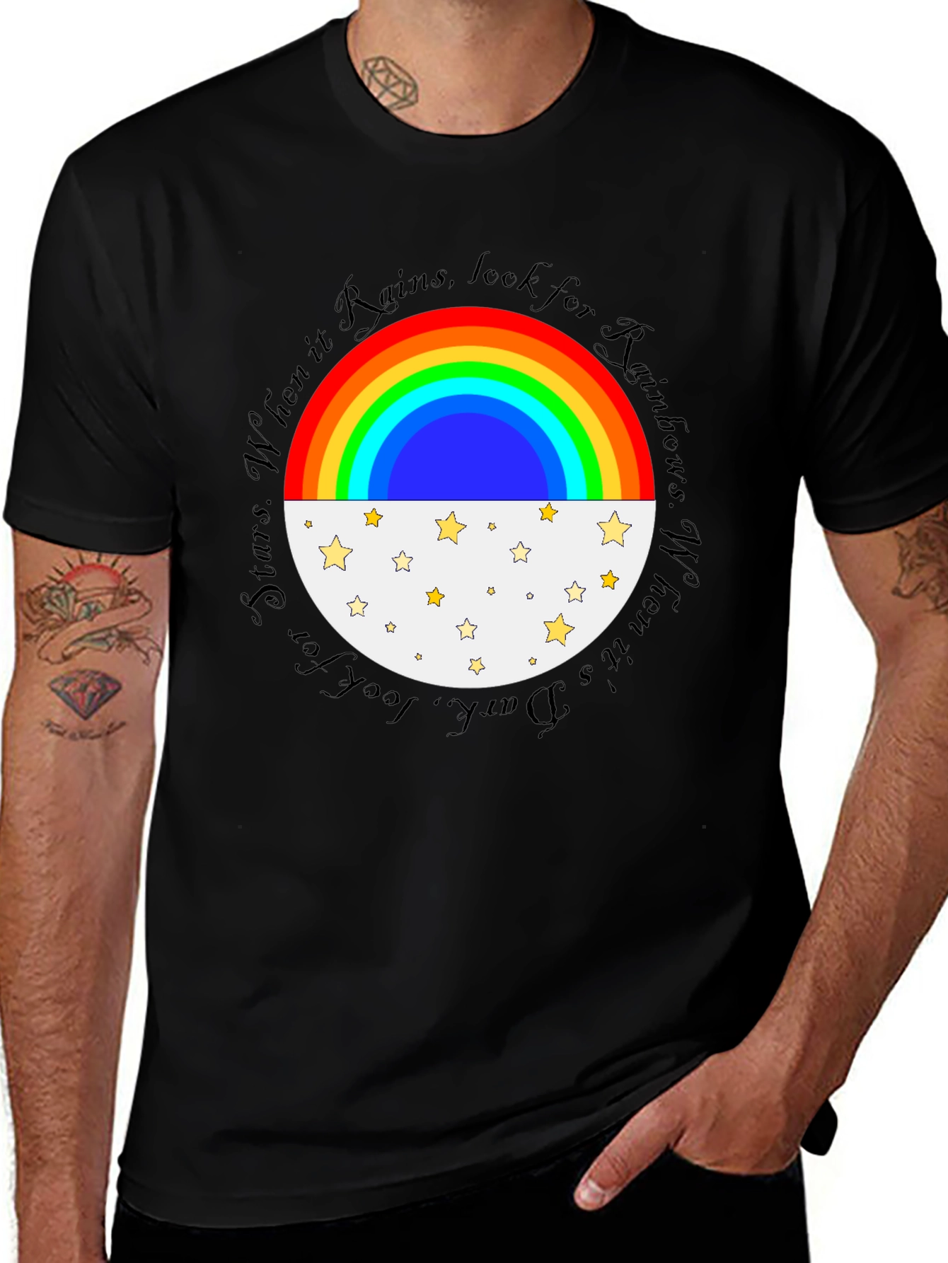 Rainbow and Stars Graphic Tee - Inspirational Design