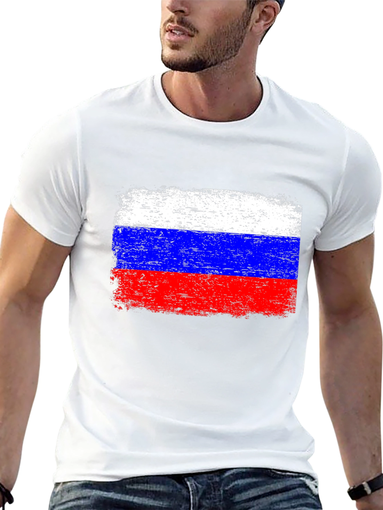 Russian Flag T-Shirt Grunge Style Black