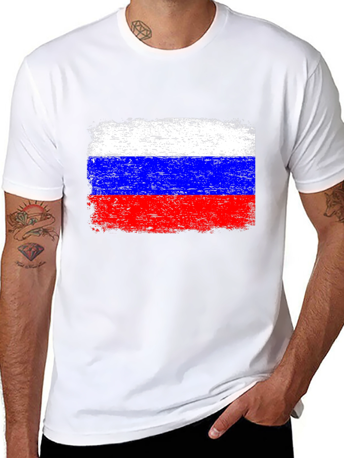 Russian Flag T-Shirt Grunge Style Black