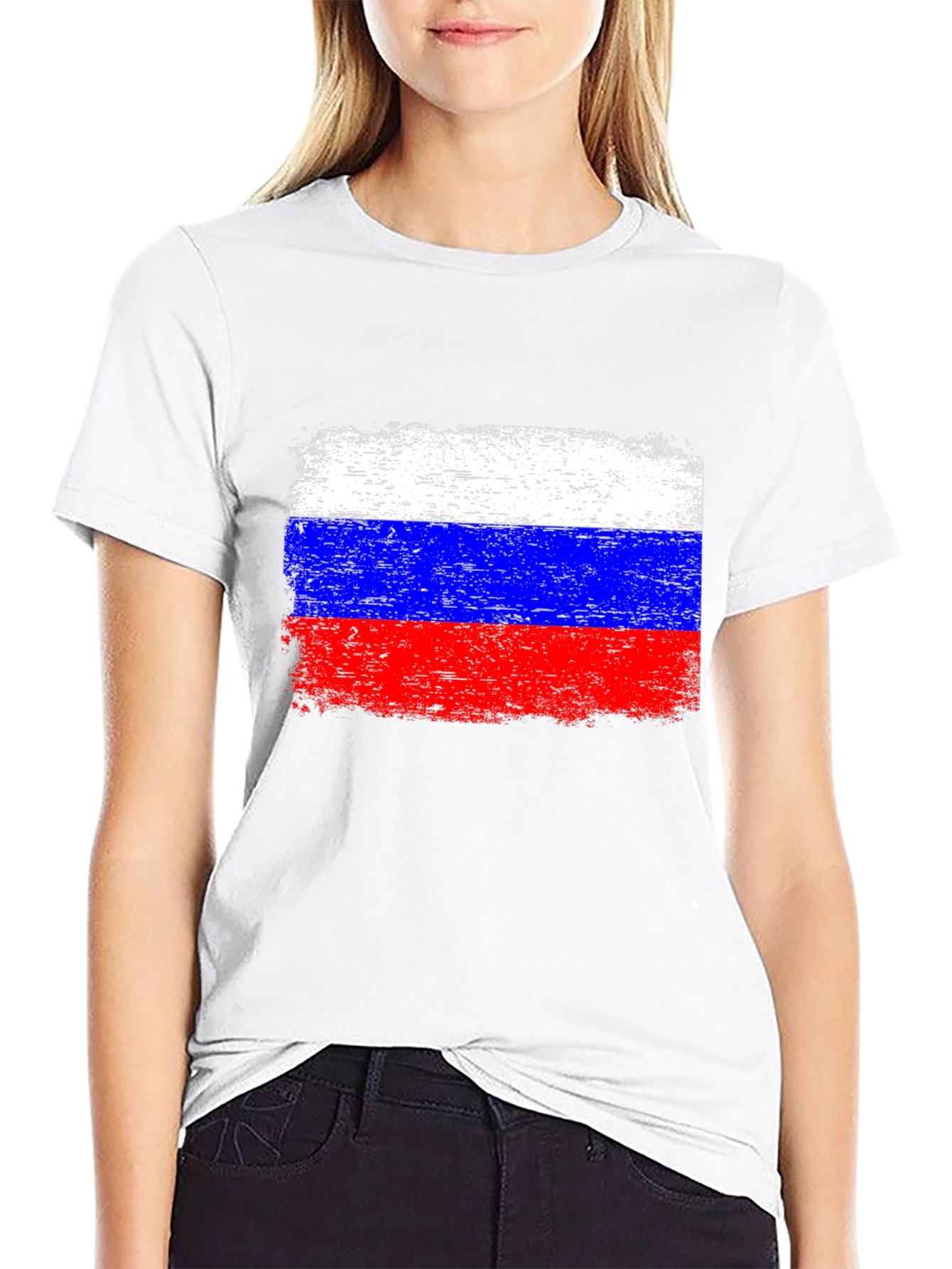 Russian Flag T-Shirt Grunge Style Black