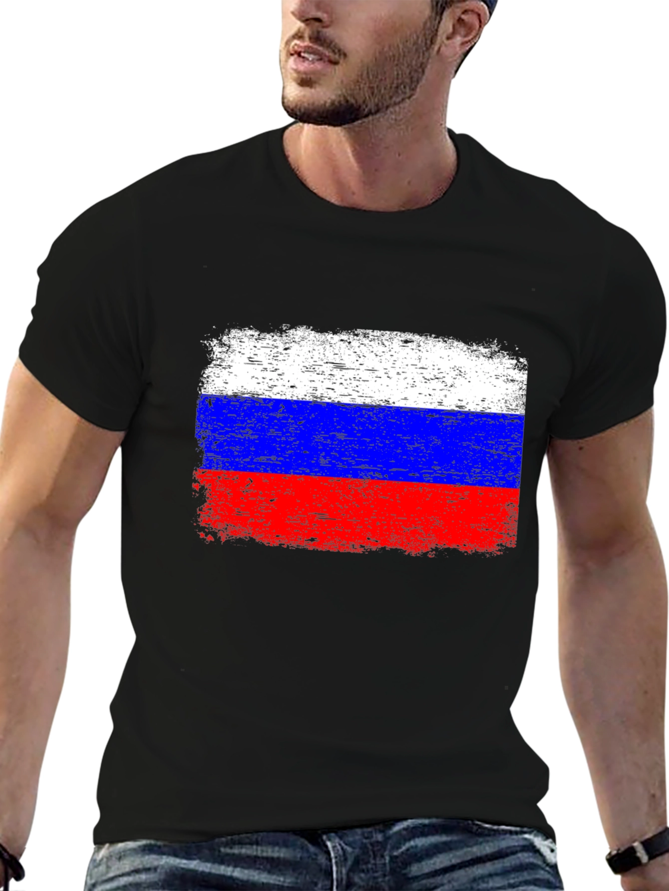 Russian Flag T-Shirt Grunge Style Black