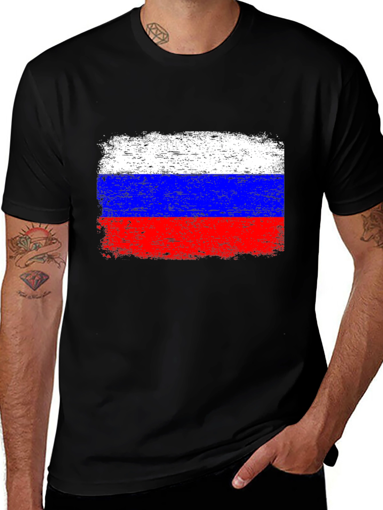 Russian Flag T-Shirt Grunge Style Black
