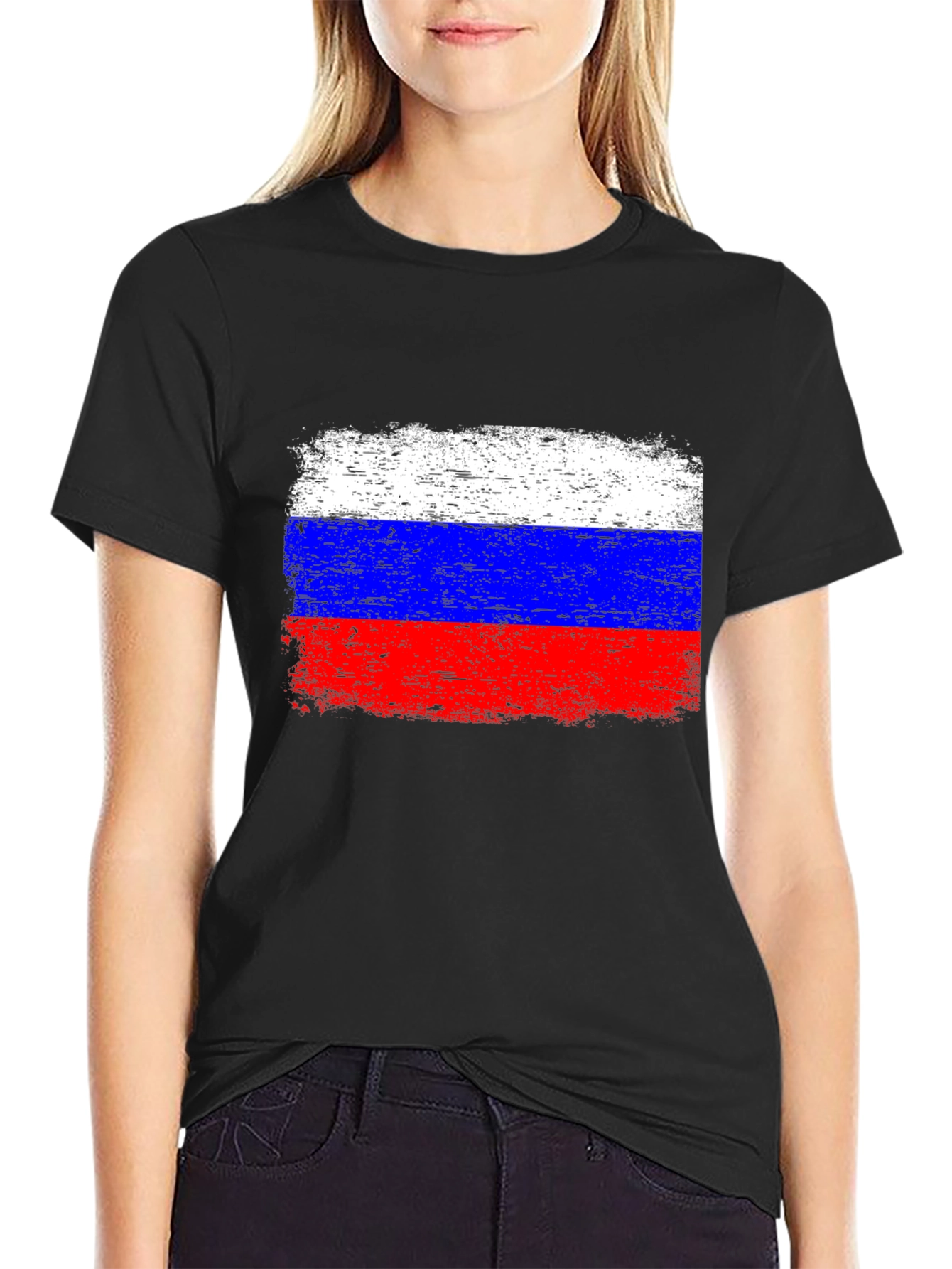 Russian Flag T-Shirt Grunge Style Black