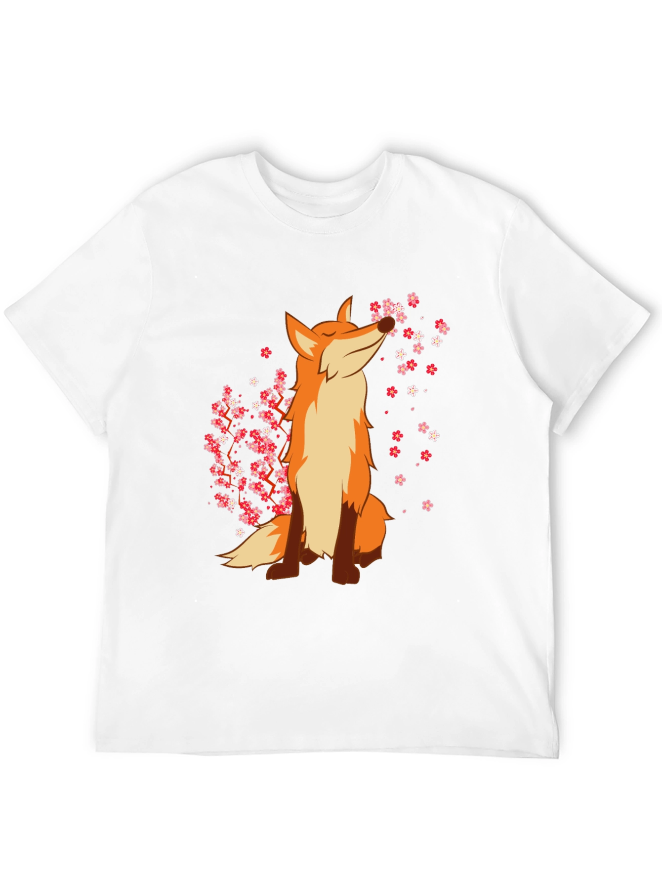 Fox and Cherry Blossom Black T-Shirt