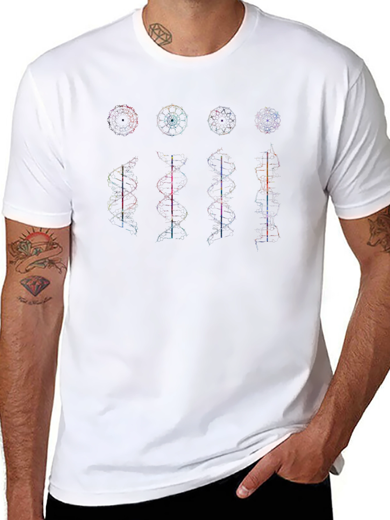 Geometric DNA Structure Graphic Print Tee