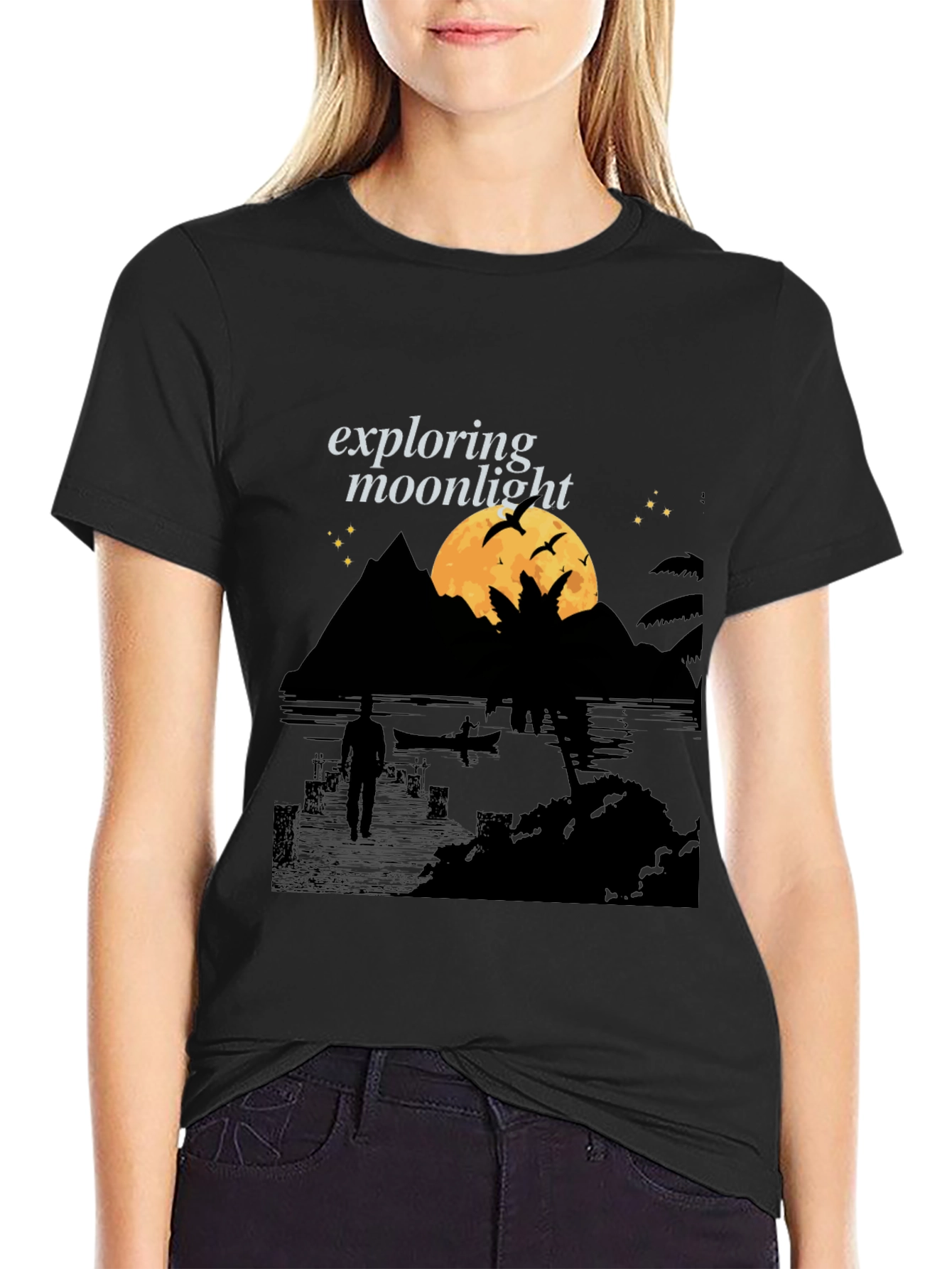 Exploring Moonlight Black Graphic Tee