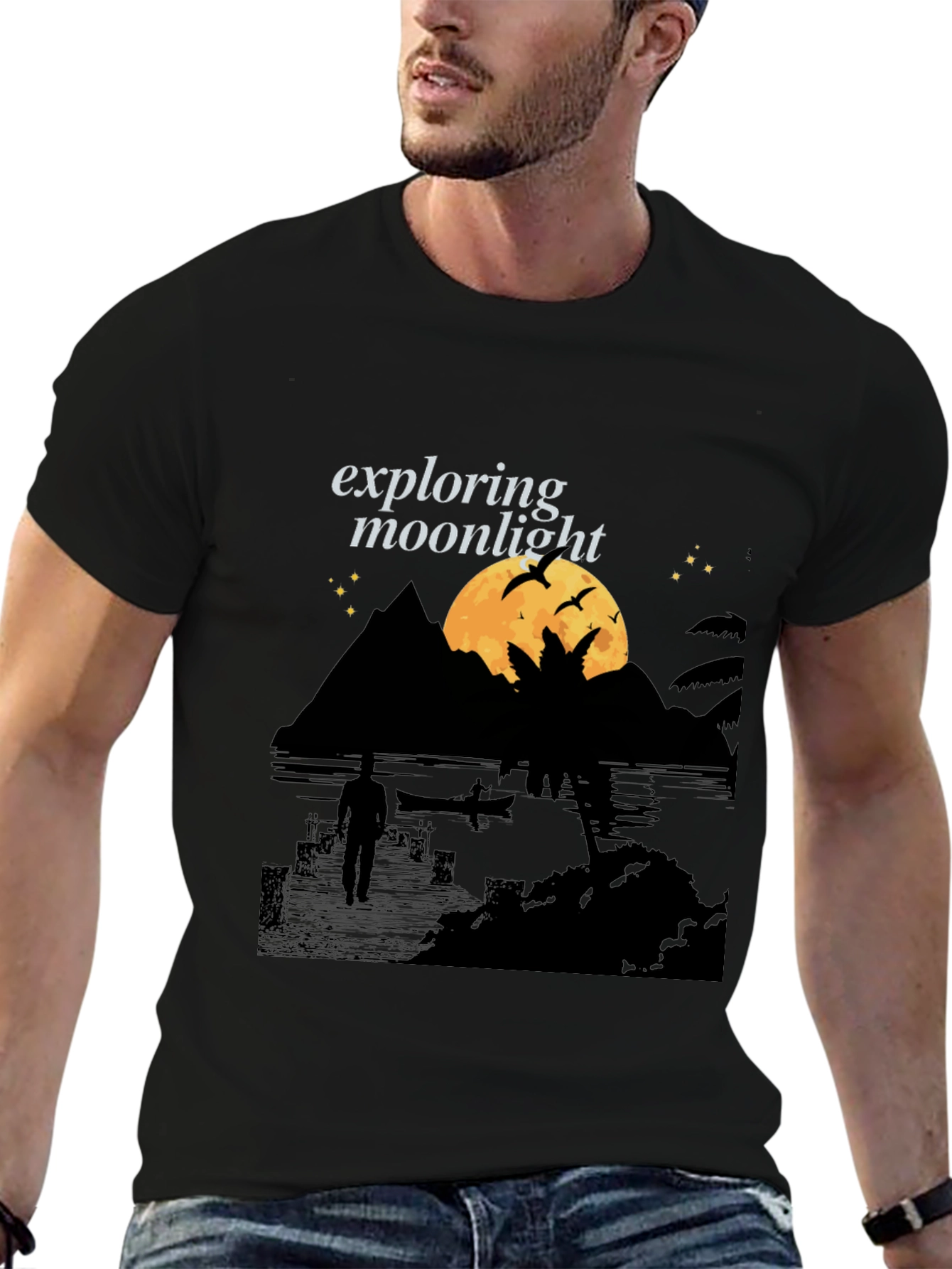 Exploring Moonlight Black Graphic Tee