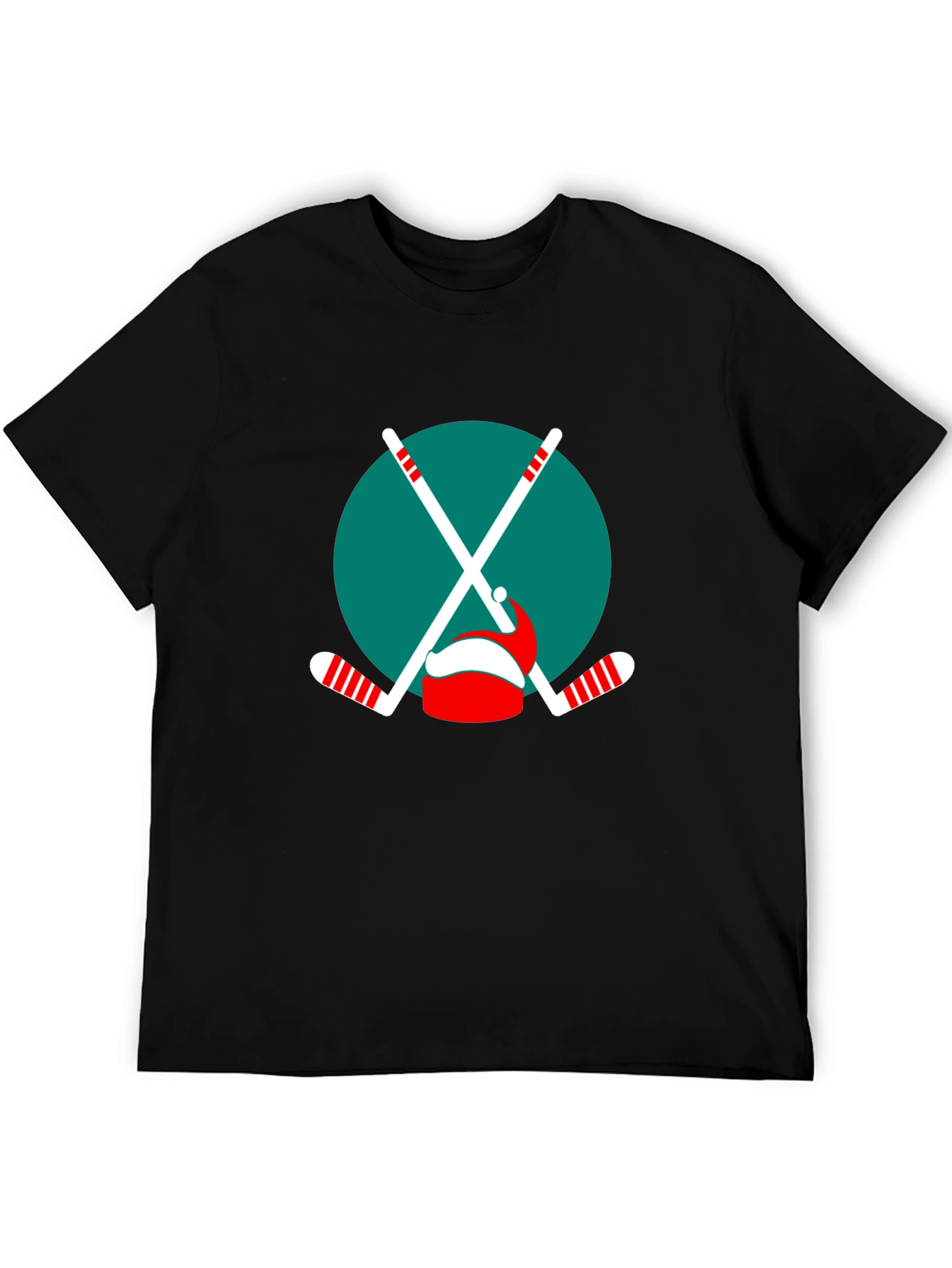 Festive Hockey T-Shirt: Santa Hat & Sticks