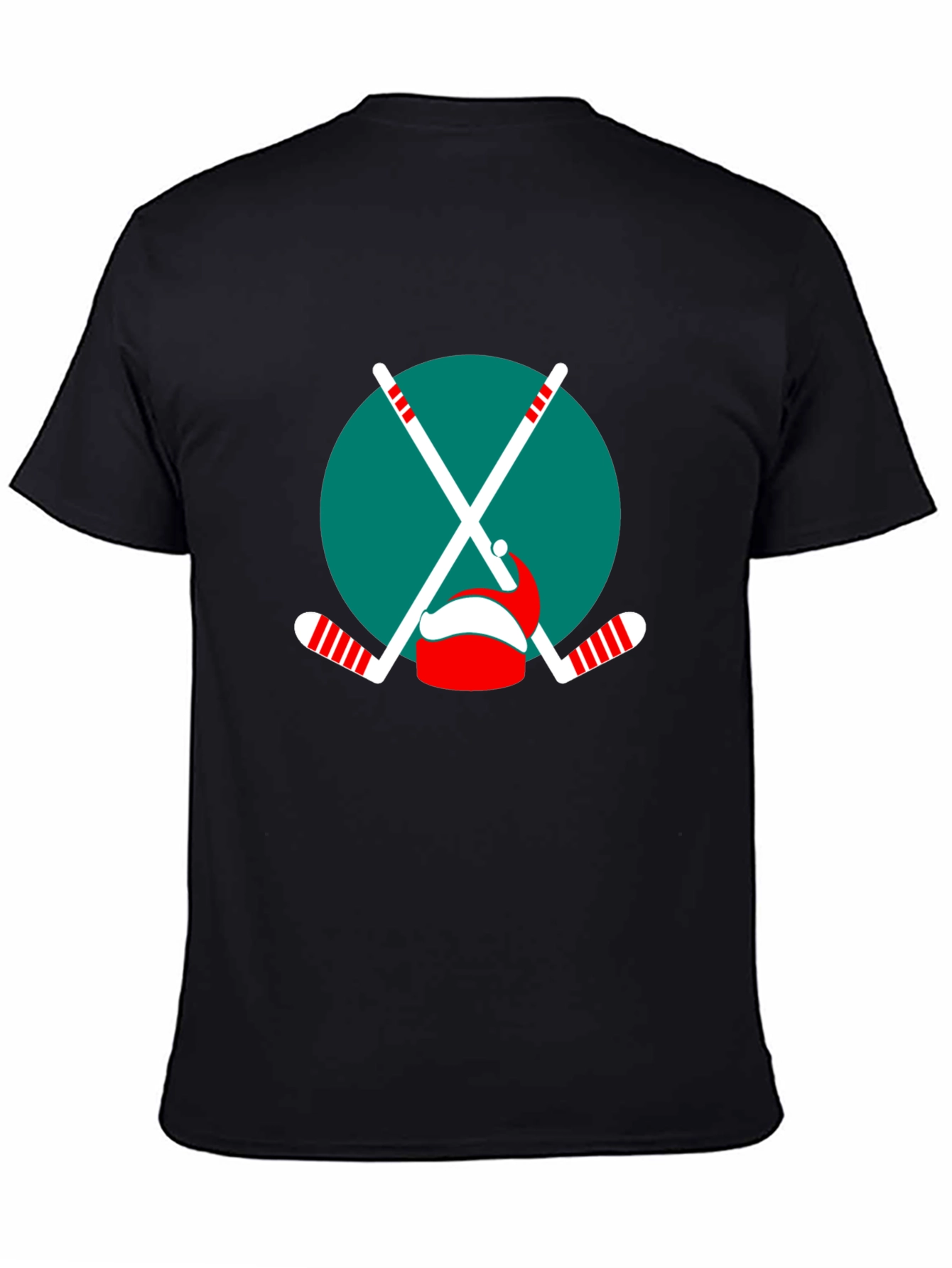 Festive Hockey T-Shirt: Santa Hat & Sticks