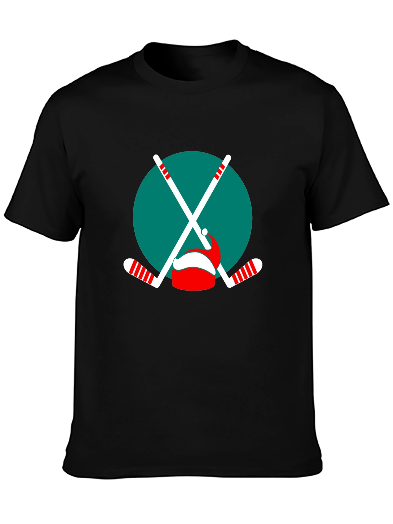Festive Hockey T-Shirt: Santa Hat & Sticks