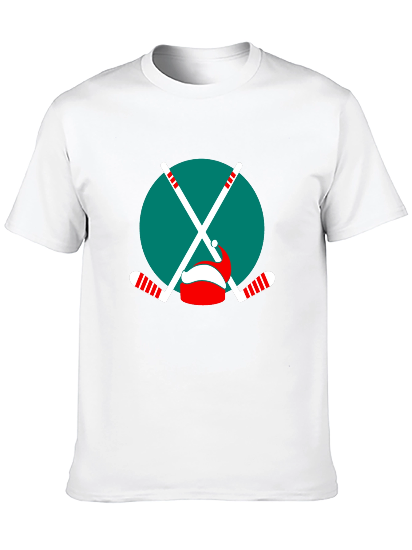Festive Hockey T-Shirt: Santa Hat & Sticks