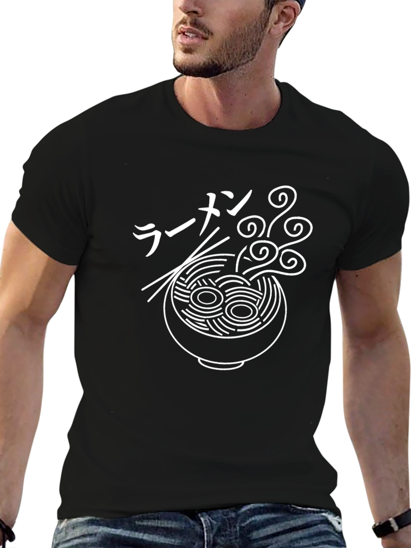 Ramen Bowl Graphic Tee - Black Crew Neck T-Shirt