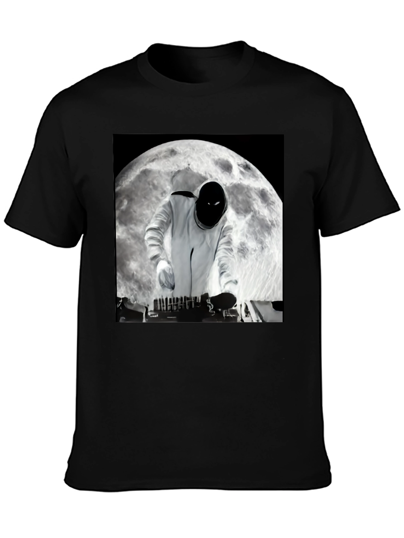 Astronaut DJ on the Moon Black T-Shirt