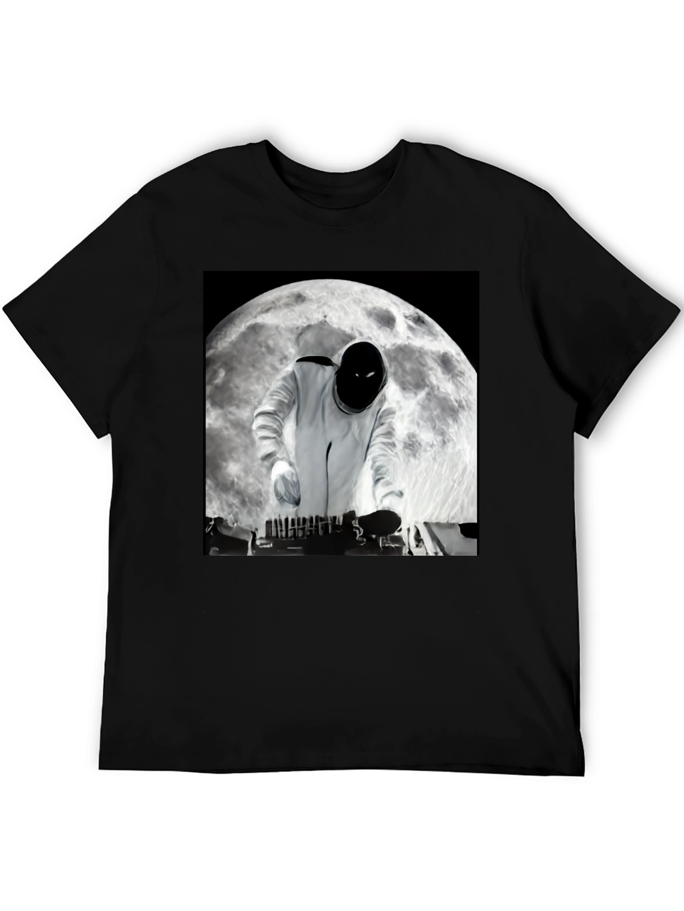 Astronaut DJ on the Moon Black T-Shirt