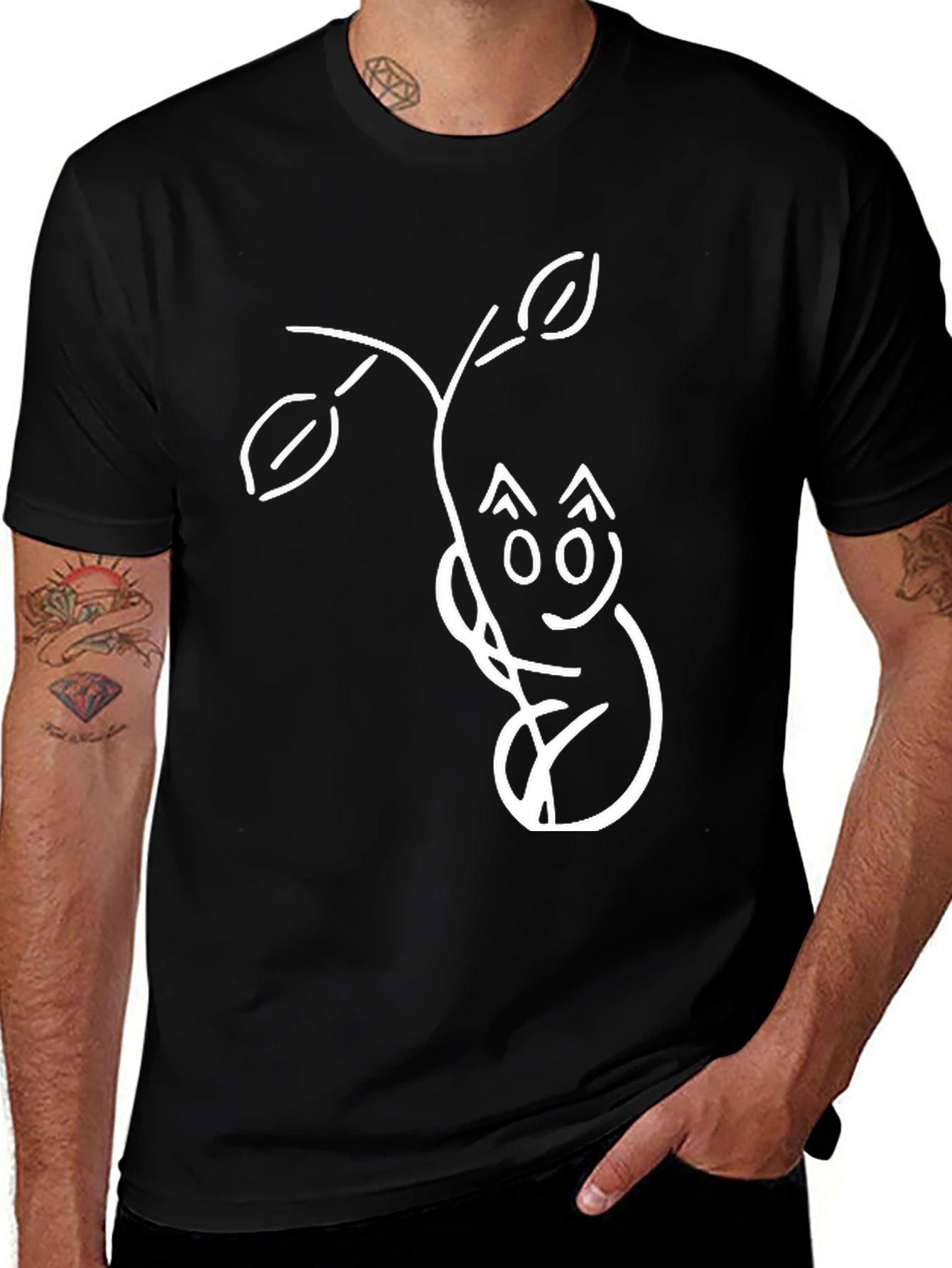 Quirky Cat & Branch Graphic T-Shirt - Black