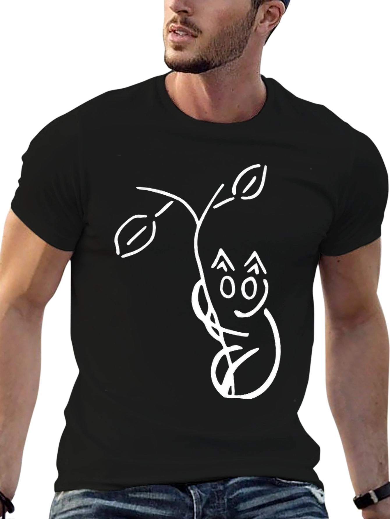 Quirky Cat & Branch Graphic T-Shirt - Black
