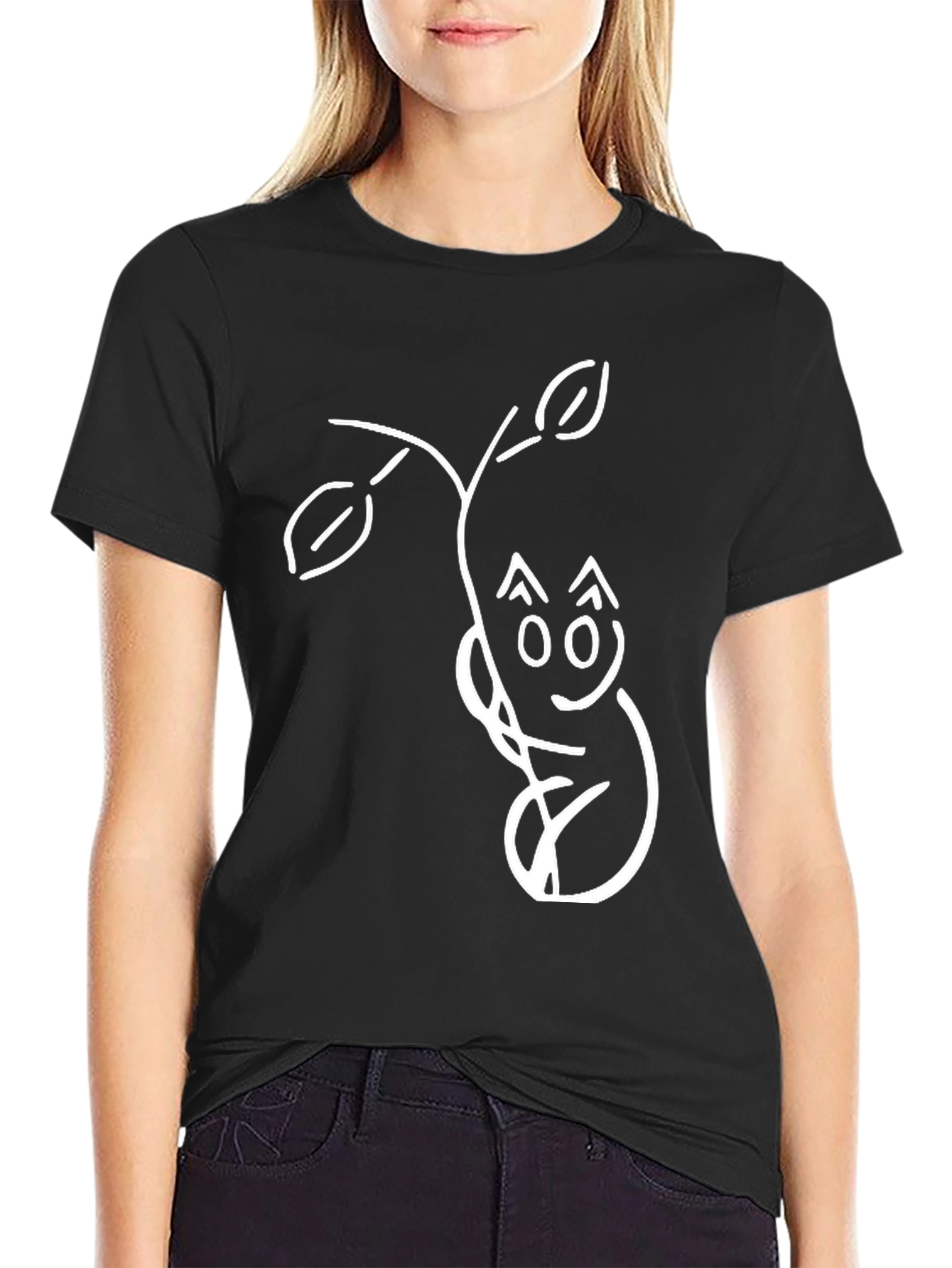 Quirky Cat & Branch Graphic T-Shirt - Black