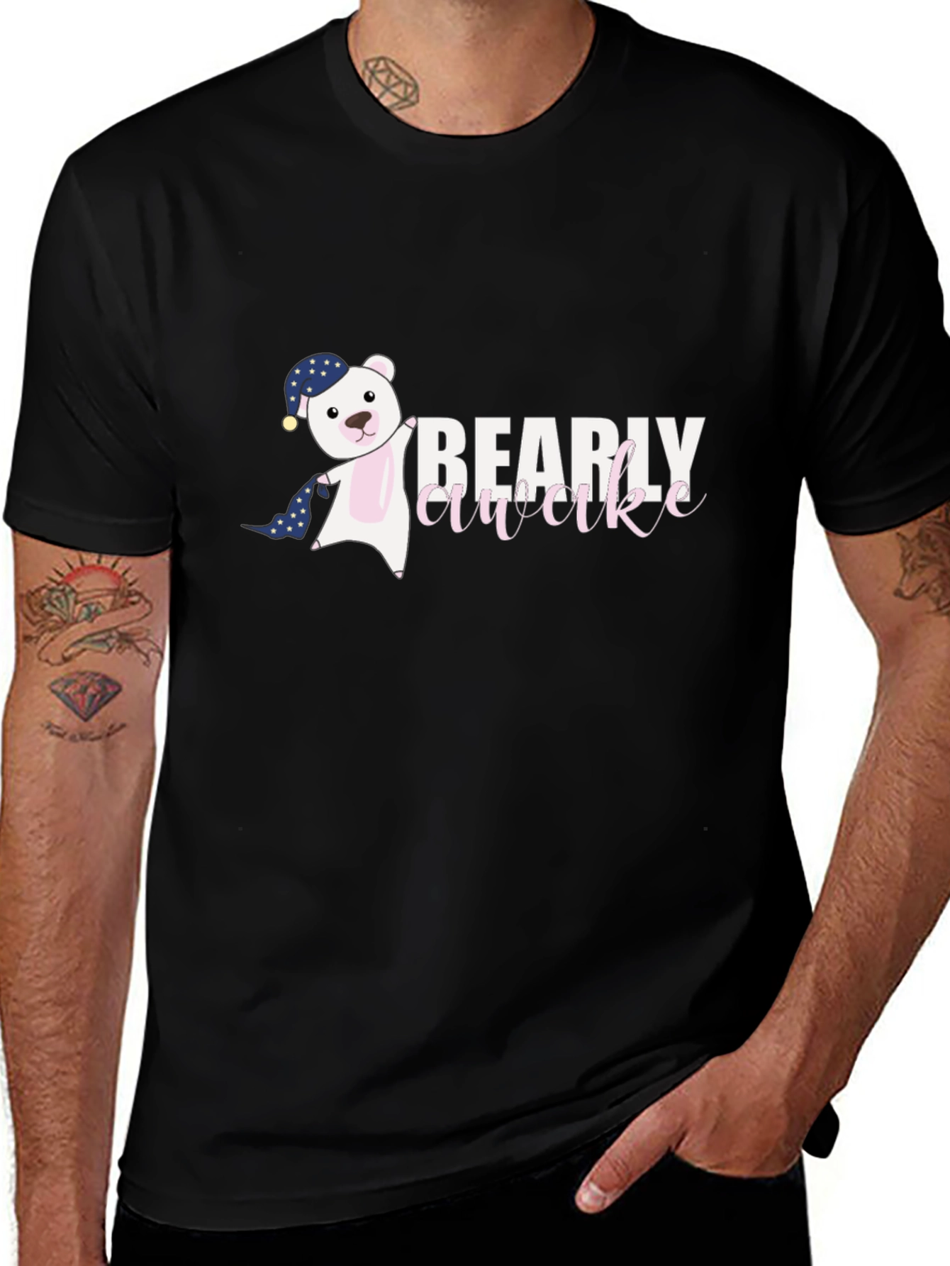 Bearly Awake Graphic T-Shirt - Mens Black Tee