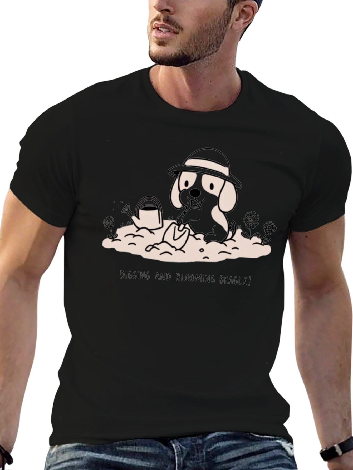 Digging Beagle Graphic Tee - Black Cotton T-Shirt