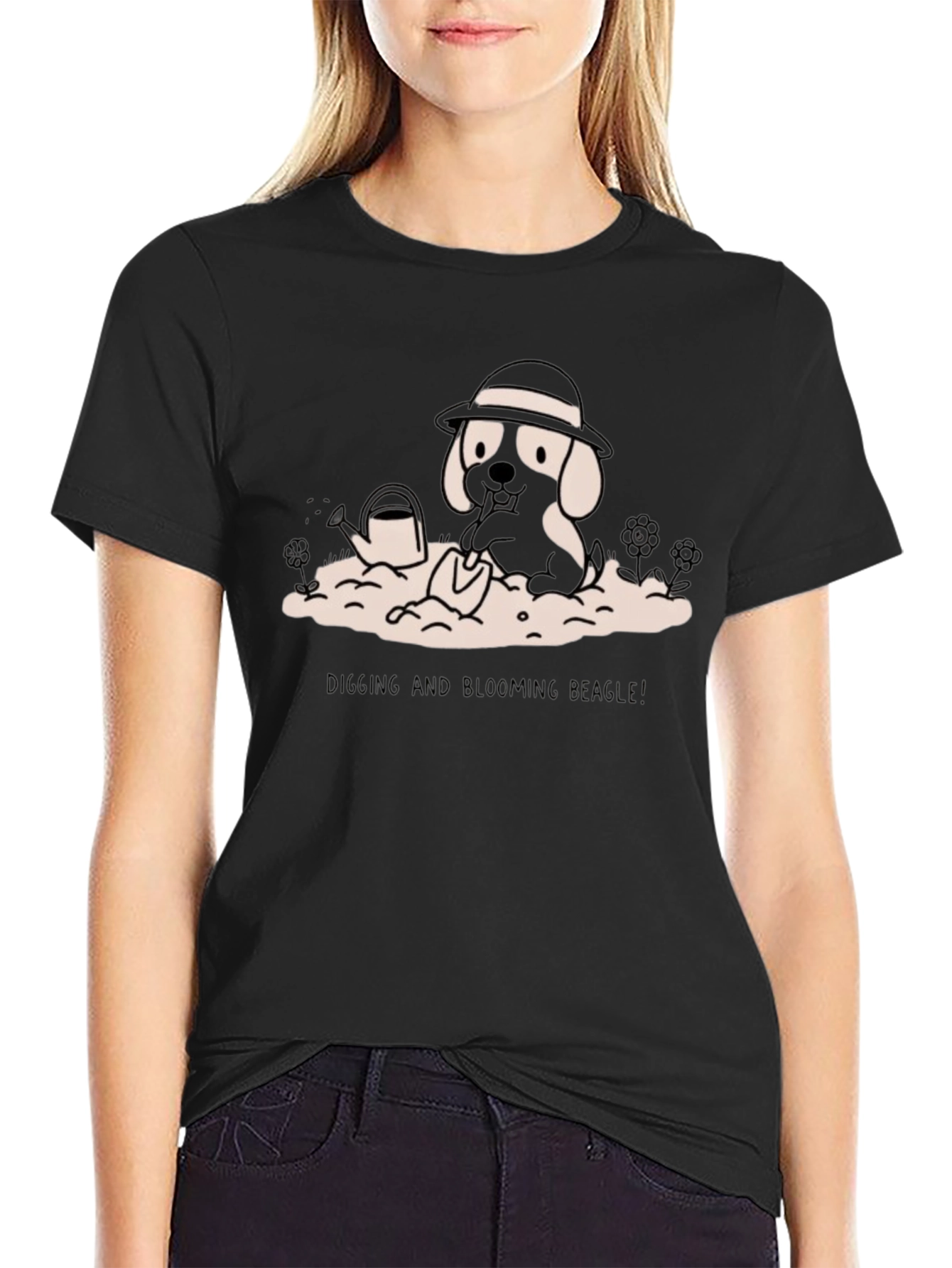Digging Beagle Graphic Tee - Black Cotton T-Shirt