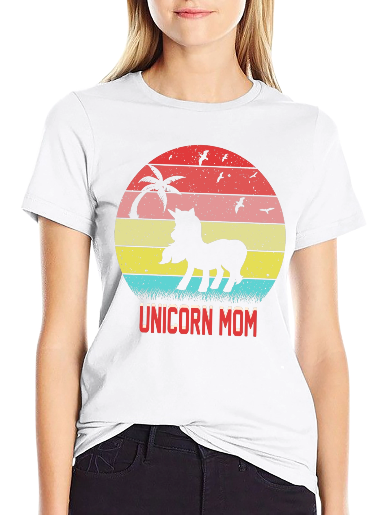 Unicorn Mom Retro Sunset Graphic T-Shirt