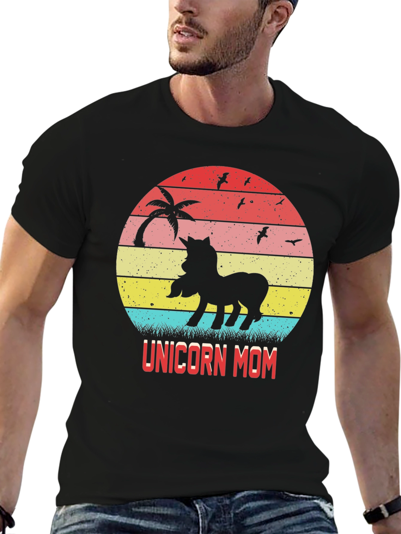 Unicorn Mom Retro Sunset Graphic T-Shirt