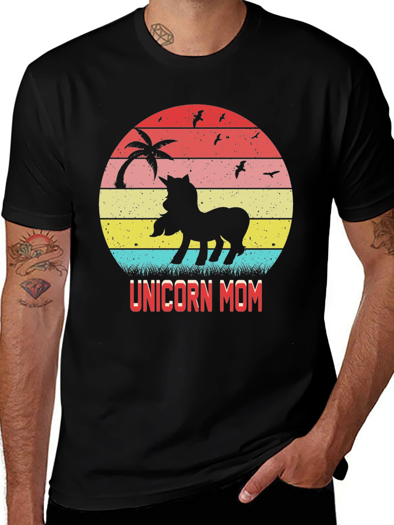 Unicorn Mom Retro Sunset Graphic T-Shirt