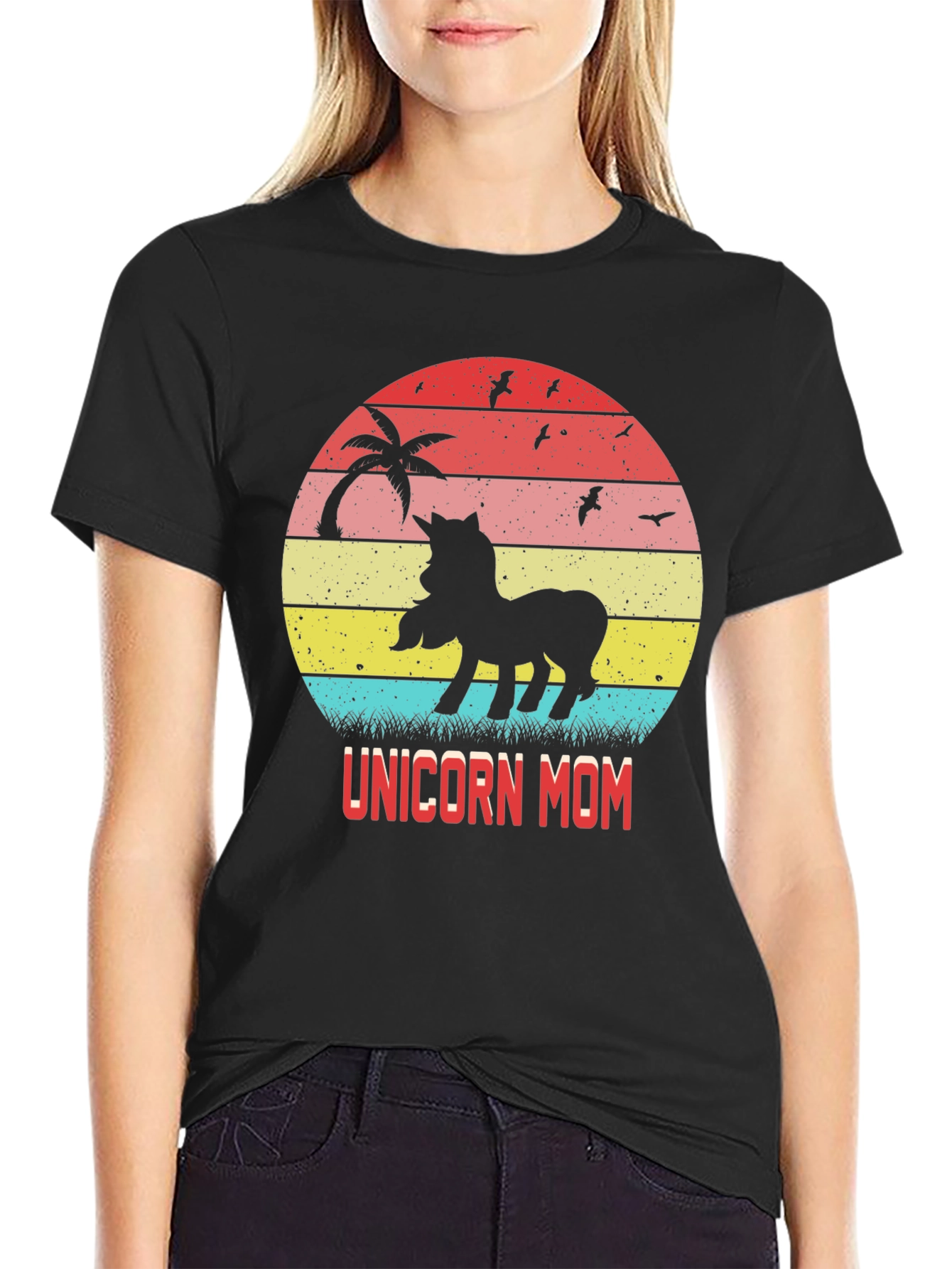 Unicorn Mom Retro Sunset Graphic T-Shirt