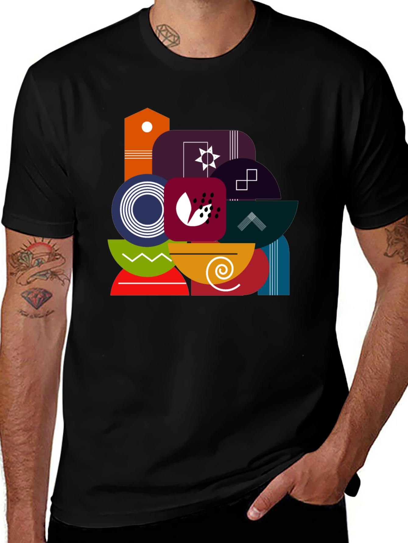 Abstract Geometric Graphic Black Tee