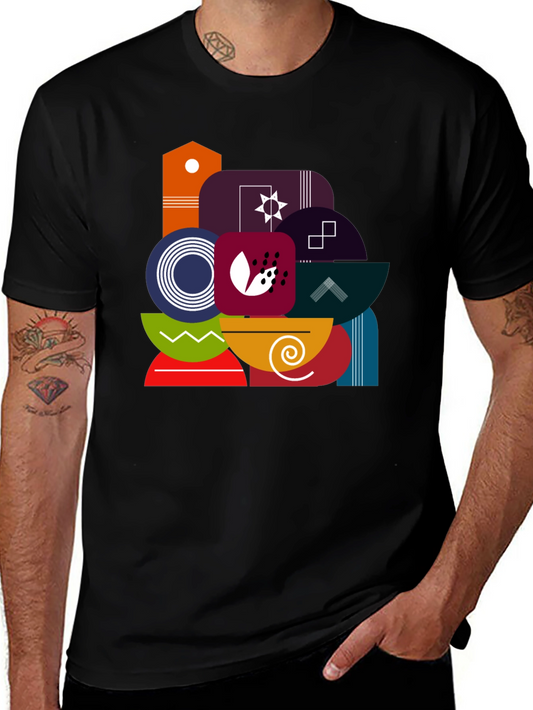 Abstract Geometric Graphic Black Tee