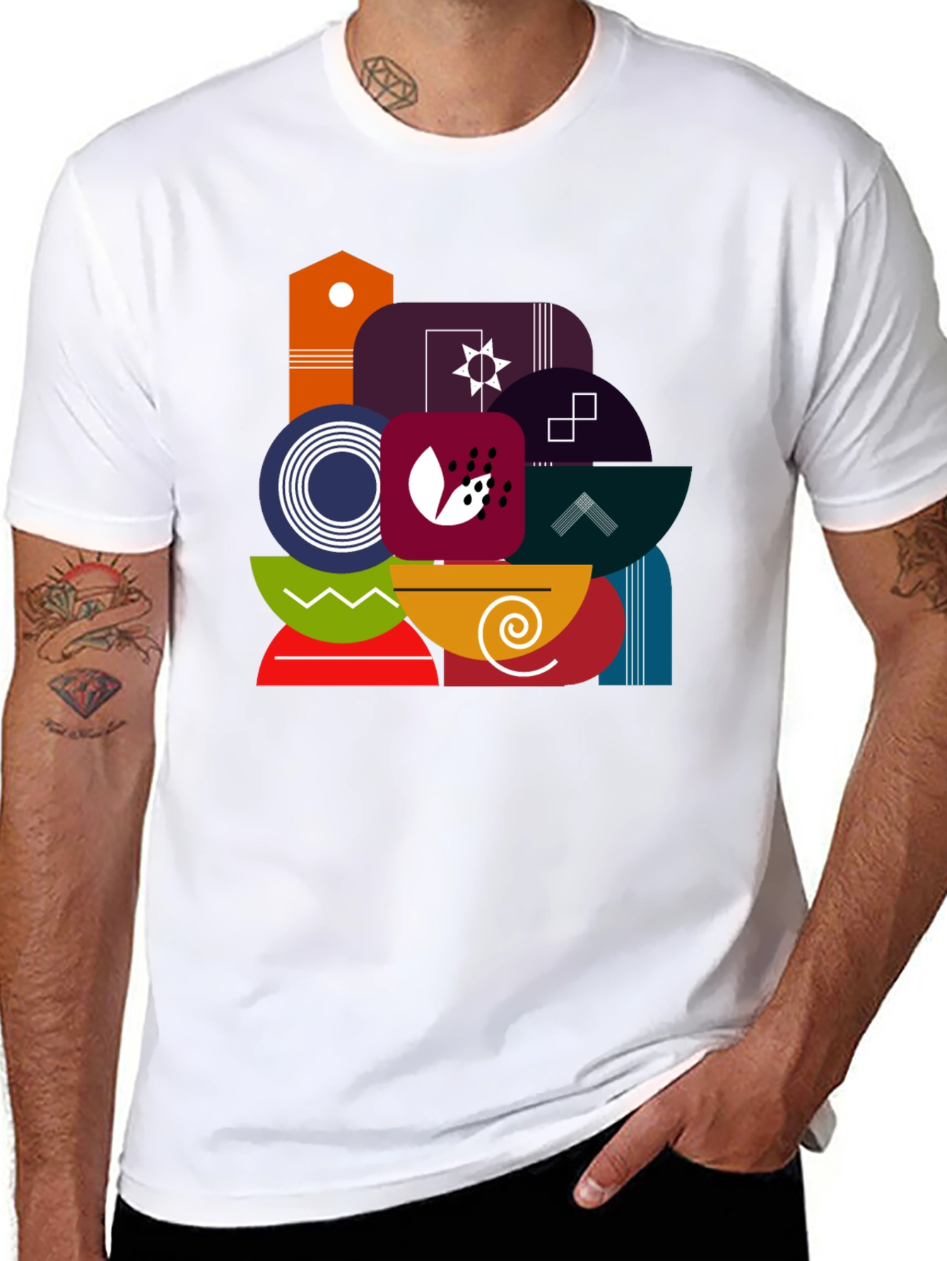 Abstract Geometric Graphic Black Tee