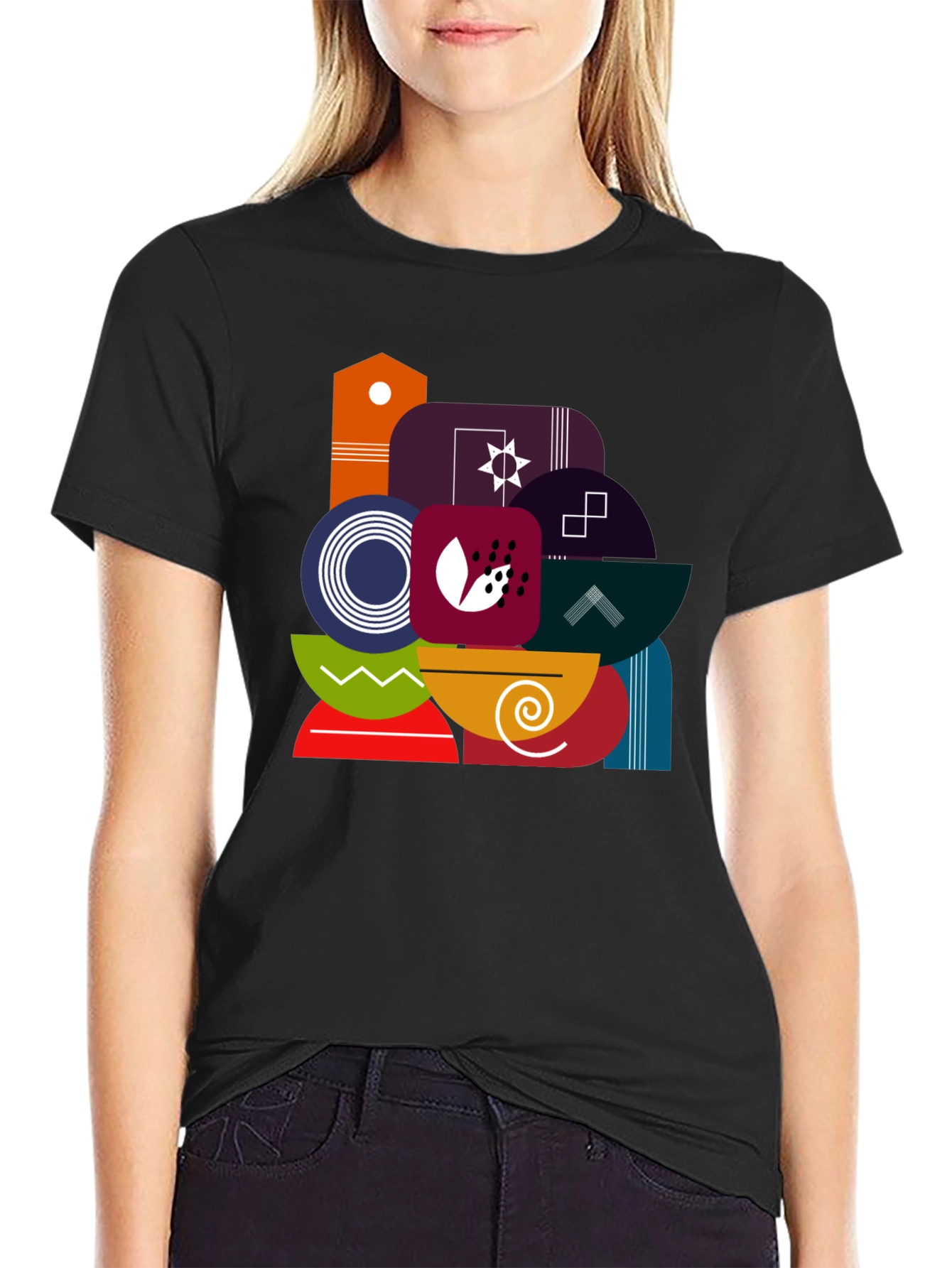 Abstract Geometric Graphic Black Tee
