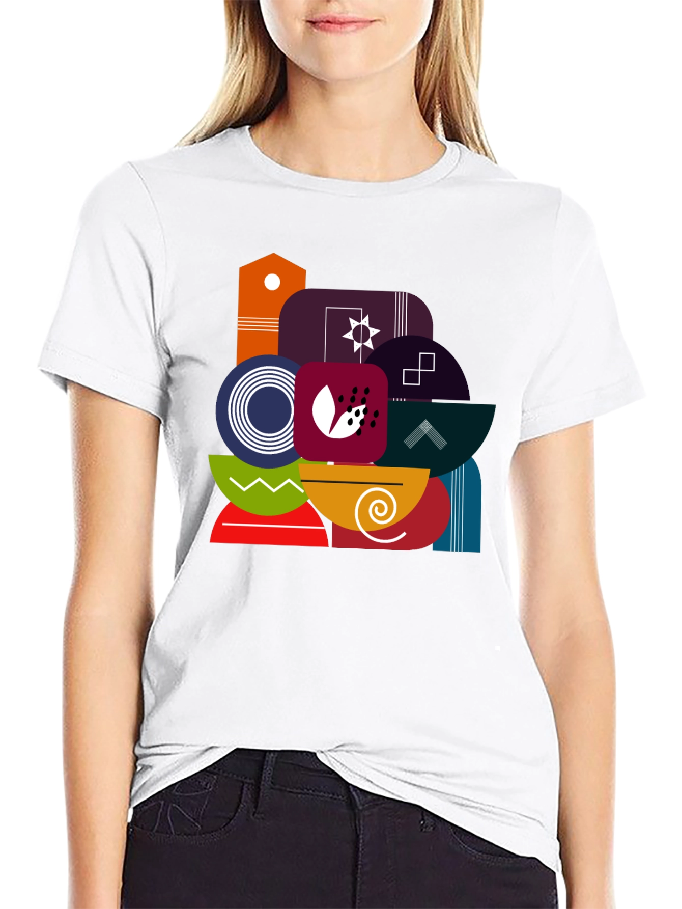 Abstract Geometric Graphic Black Tee