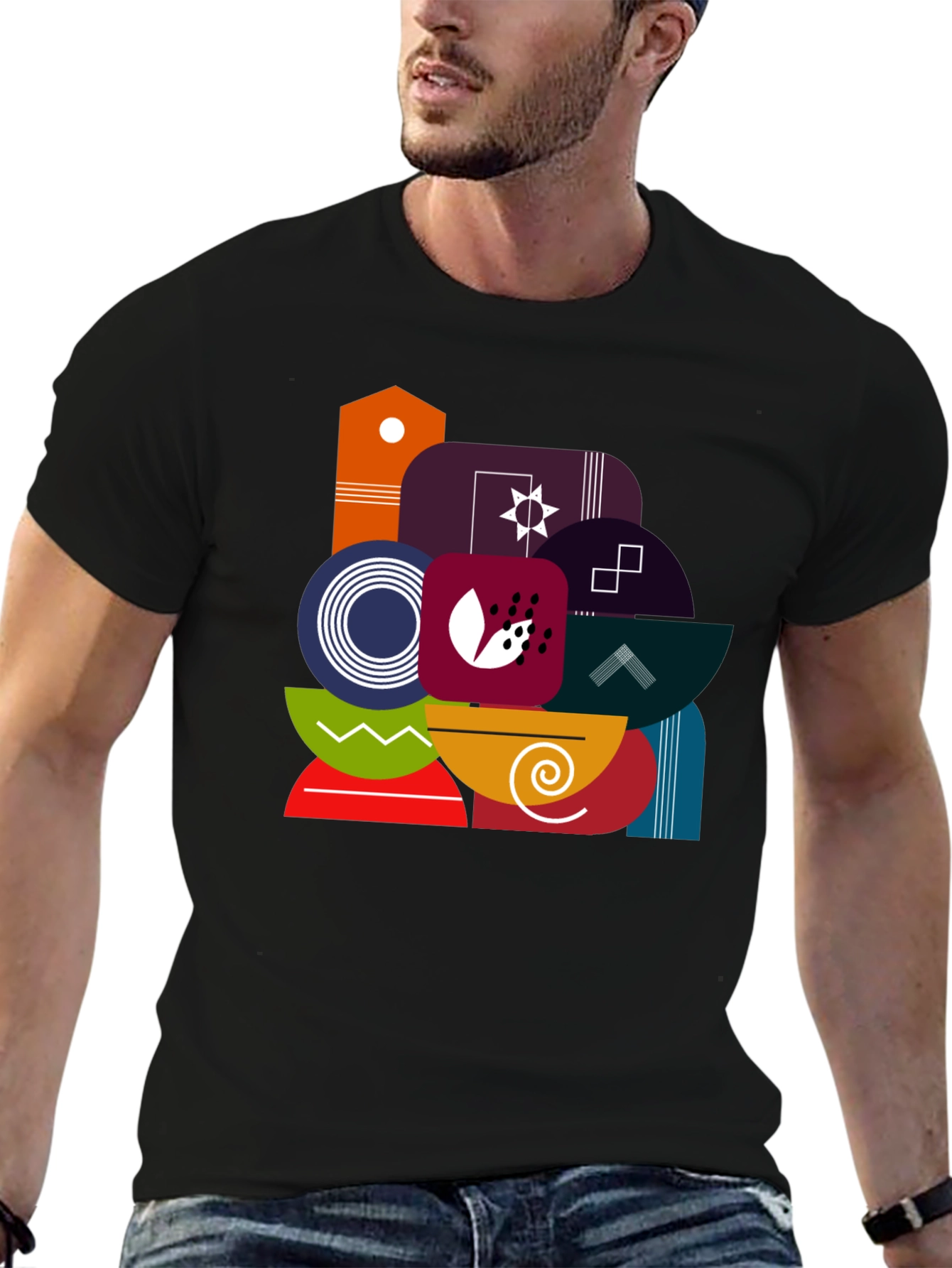 Abstract Geometric Graphic Black Tee