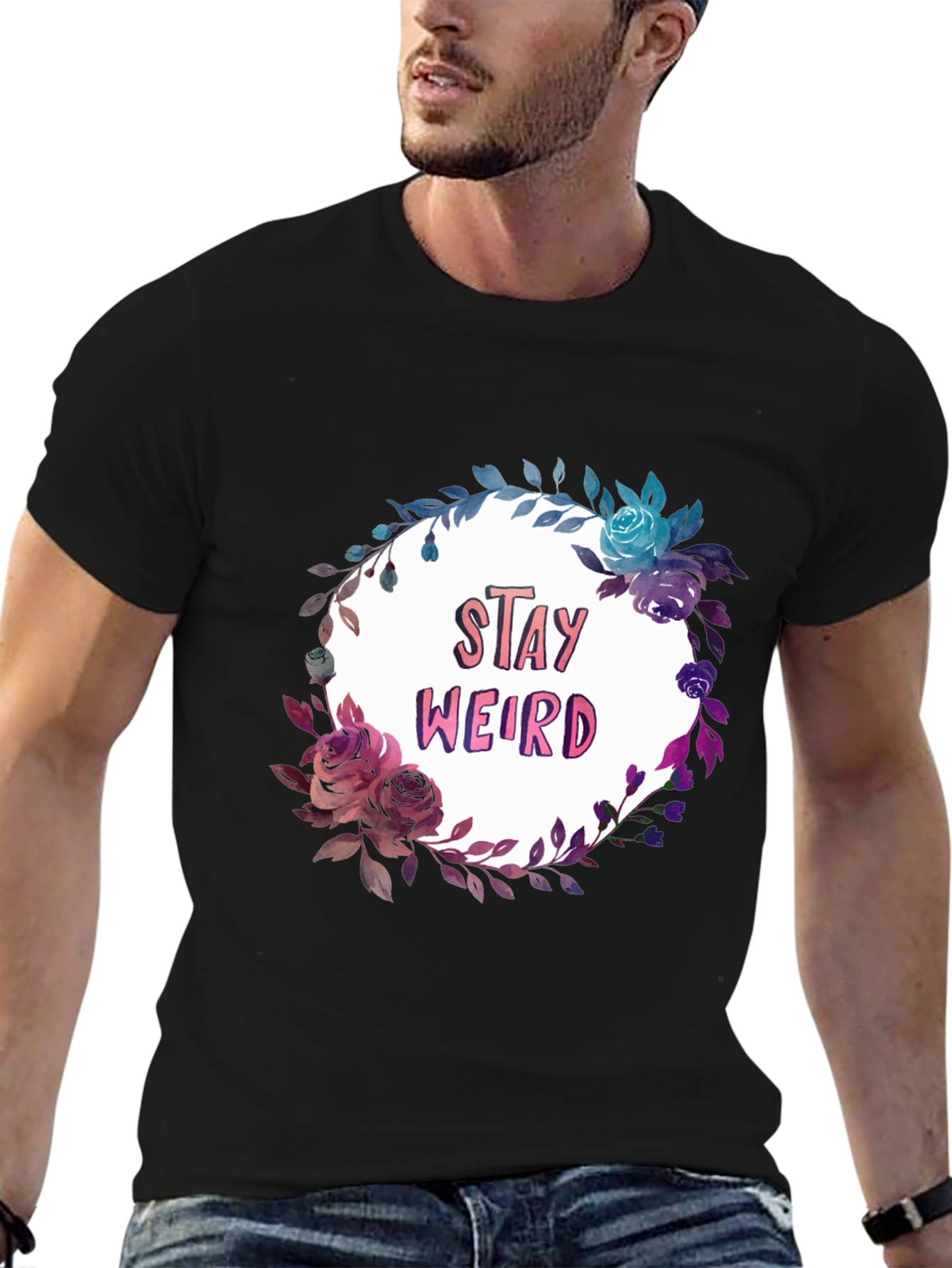 Stay Weird Floral Graphic Black T-Shirt