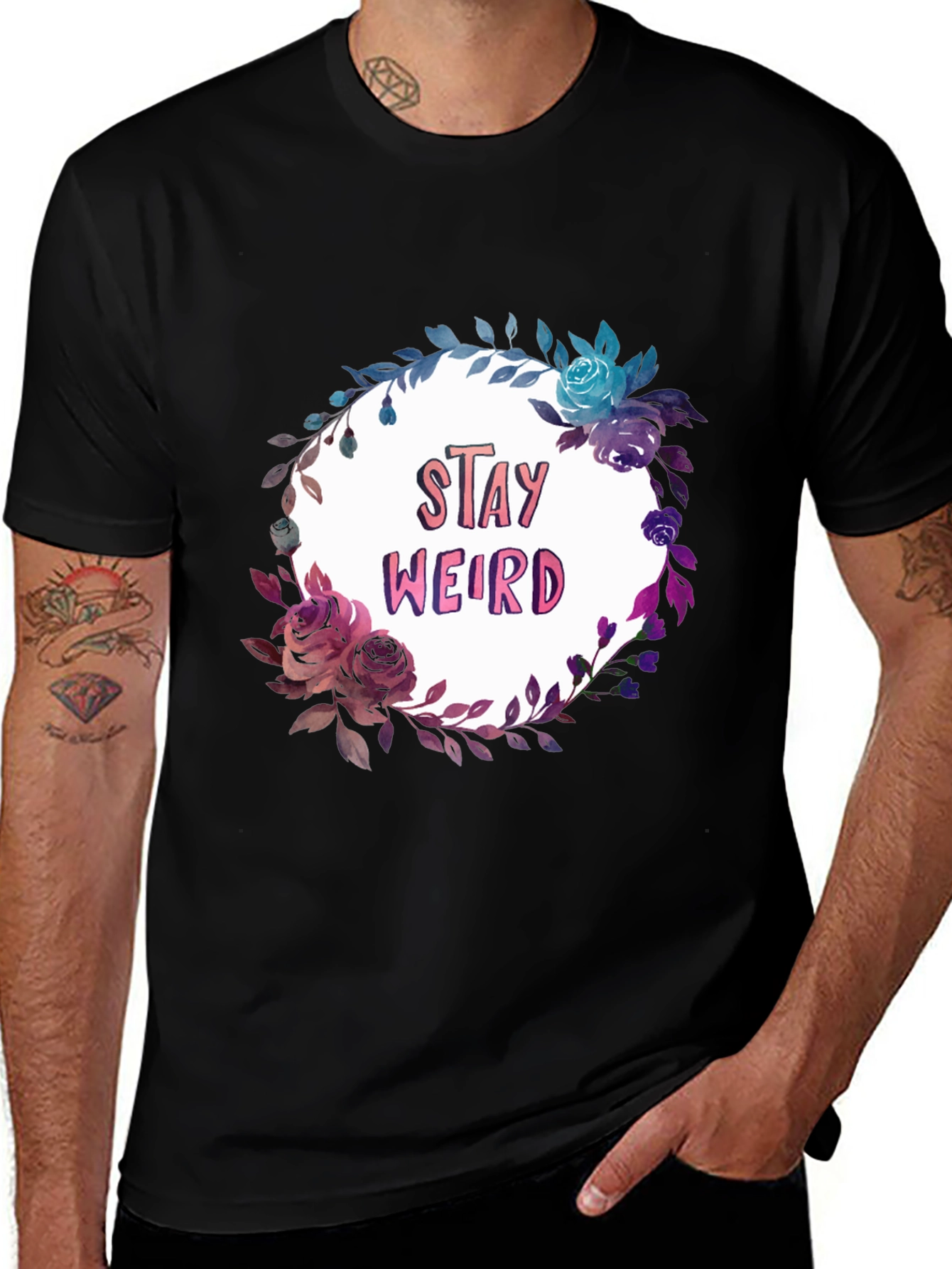 Stay Weird Floral Graphic Black T-Shirt